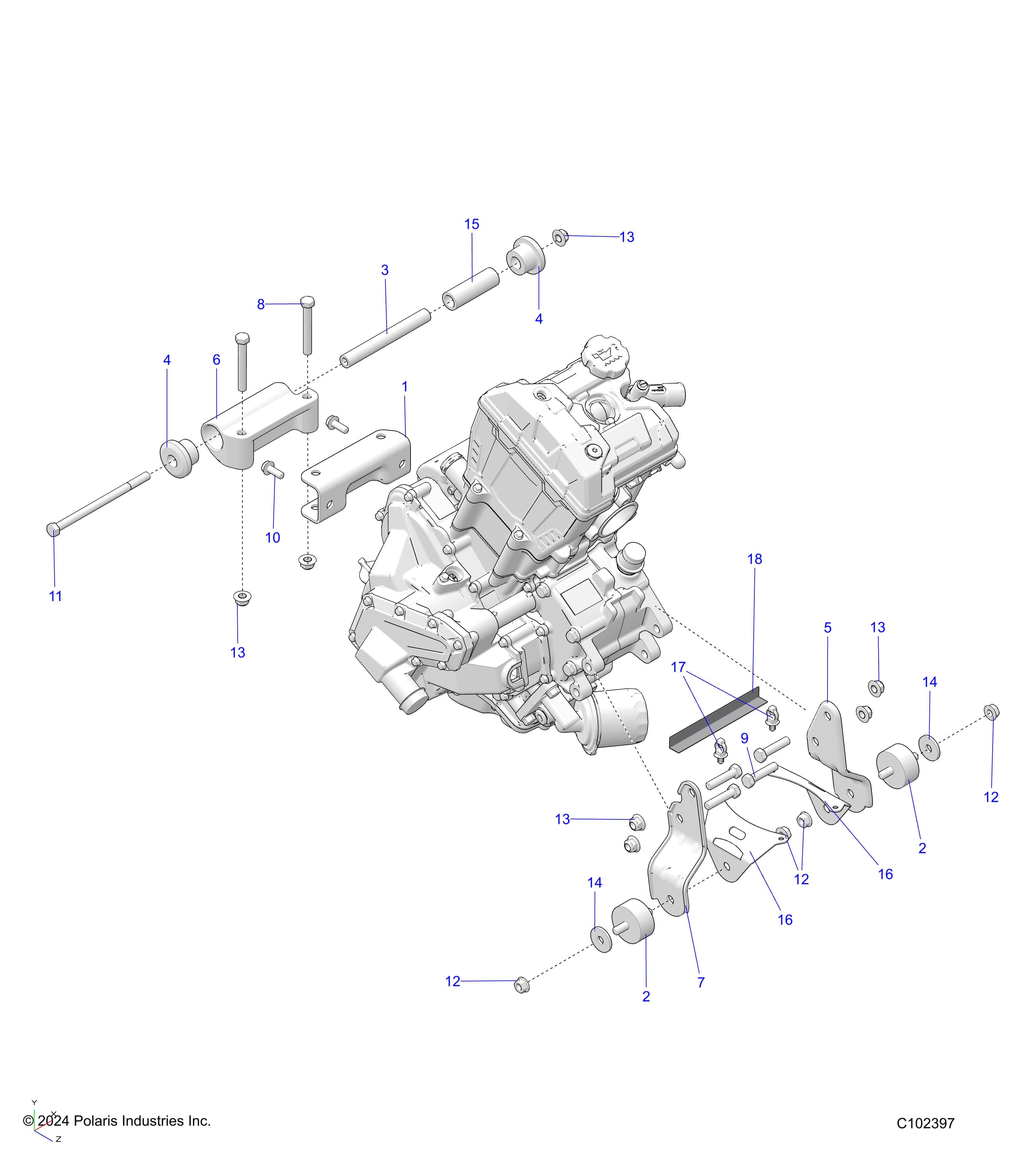 2026 SPORTSMAN 450 50S β ENGINE, MOUNTING & LONG BLOCK - A26SEA50B1/B4 (C102397) diagram