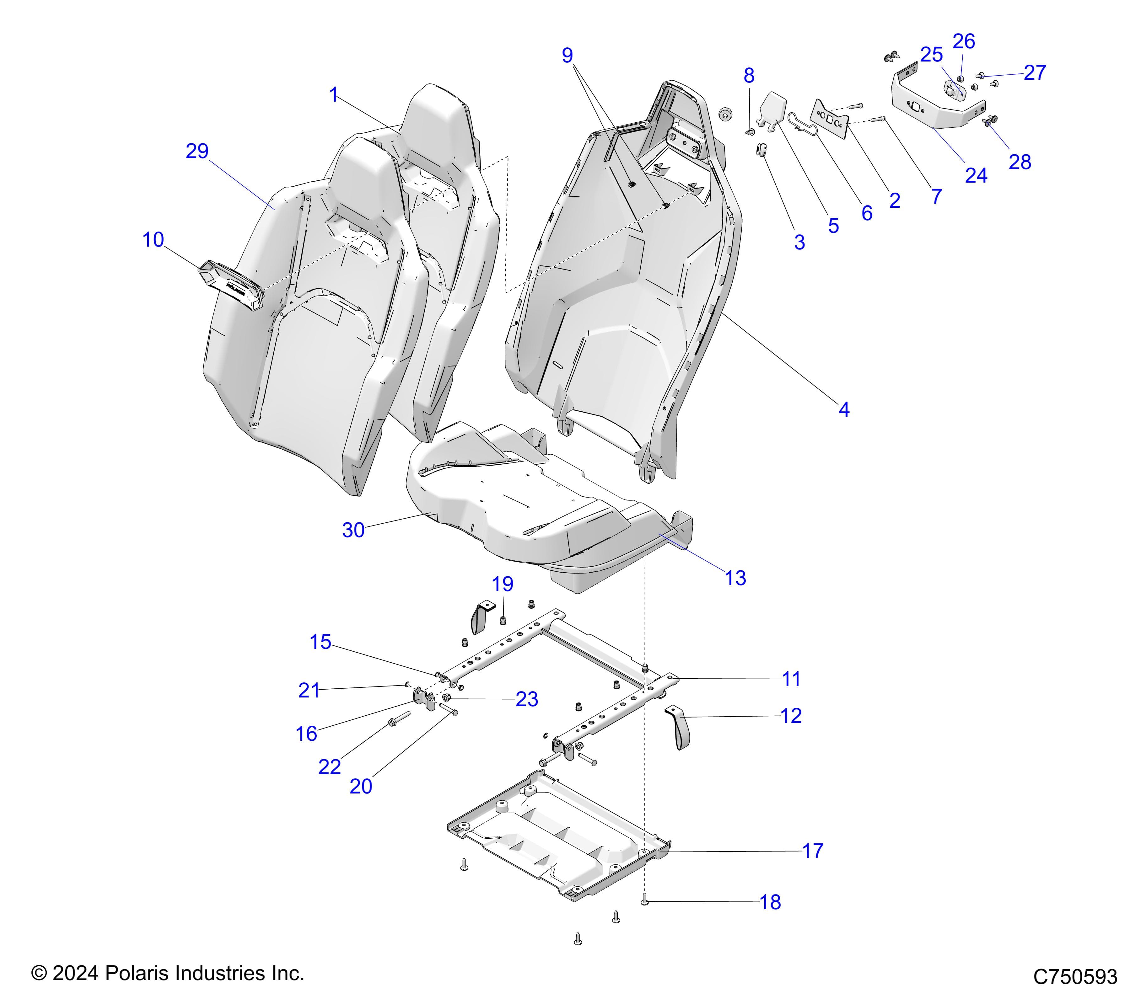 2026 RZR PRO S4 ULTIMATE EVP,LE β BODY, SEAT ASM, & MOUNTING, REAR - Z26S4P92BL (C750593) diagram