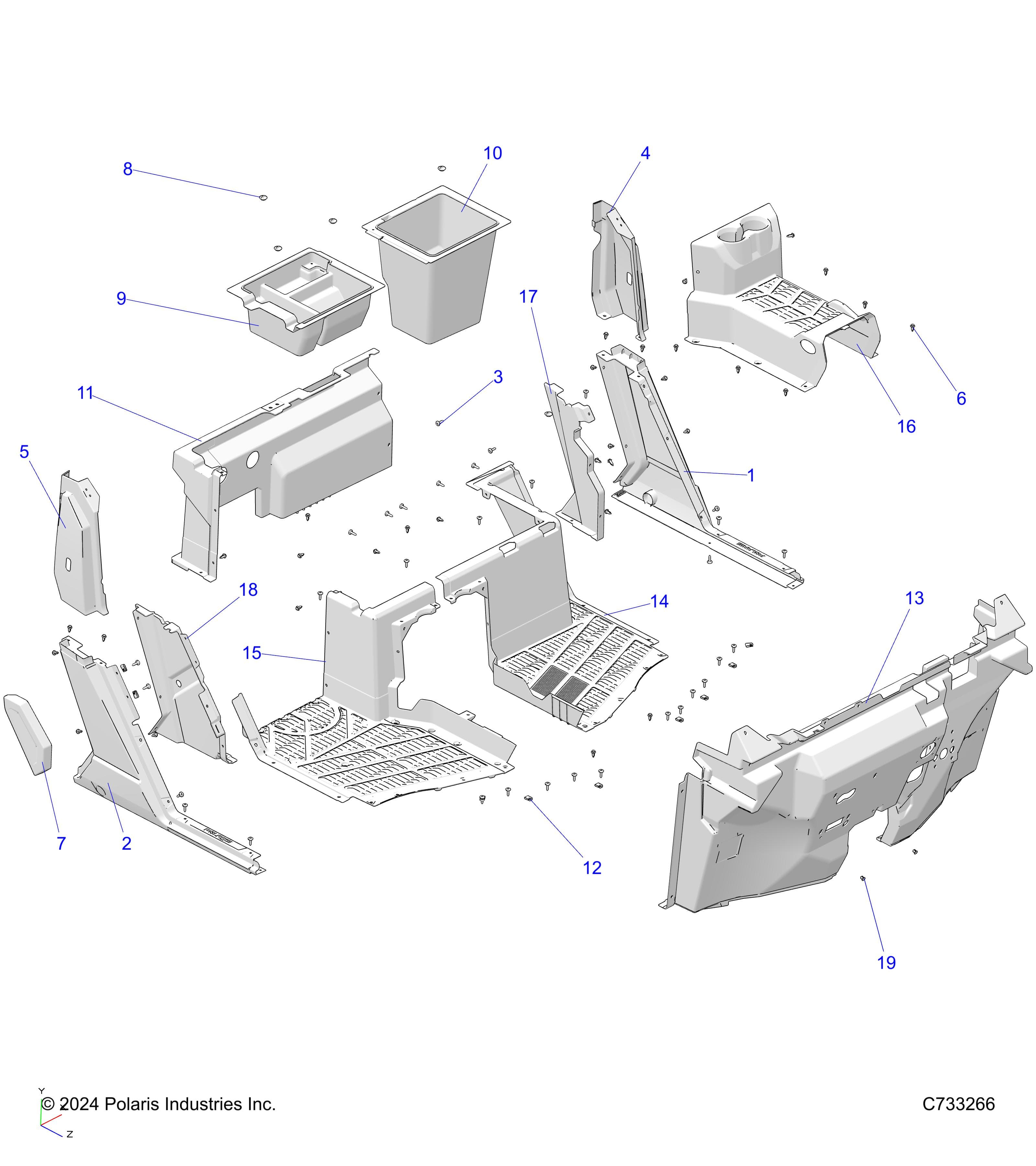 2026 RANGER 1000 XP CREW NORTHSTAR TEXAS EDITION β BODY, FRONT FLOOR & ROCKERS - R26RST99AL (C733266) diagram