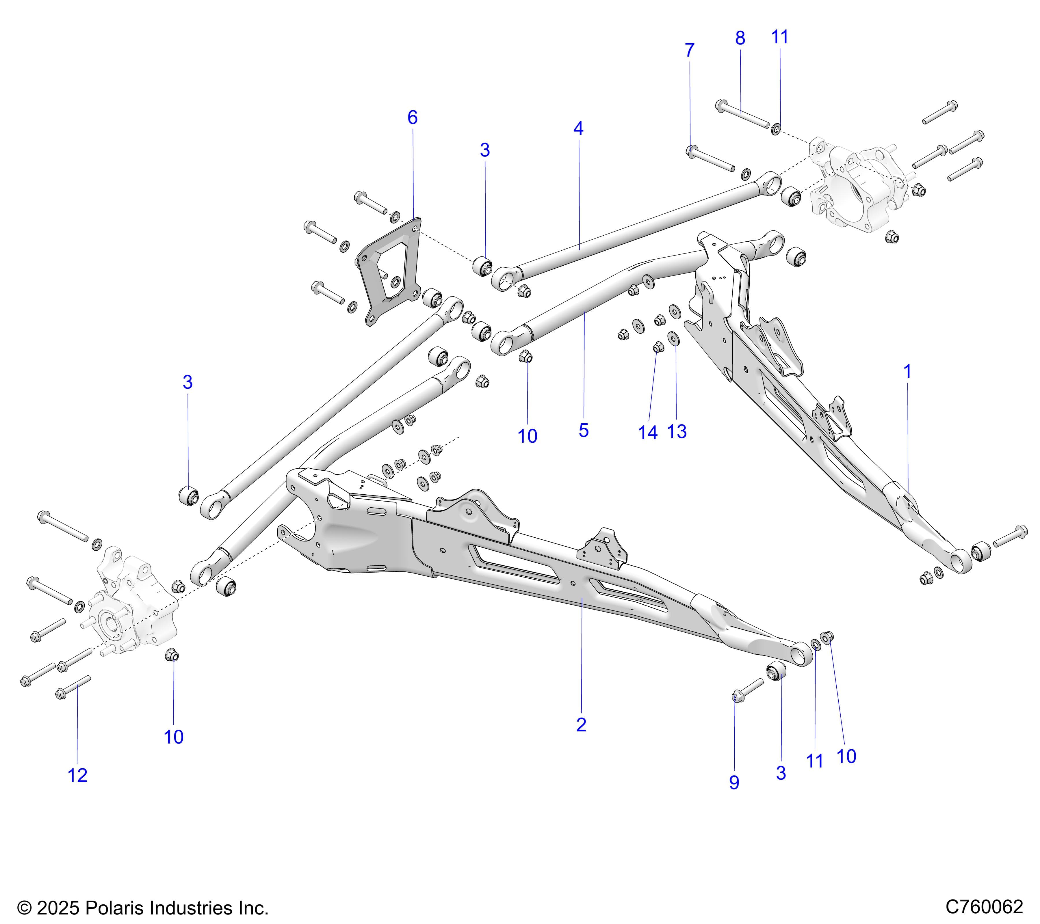 2026 RZR XP S 1000 ULTIMATE β SUSPENSION, REAR TRAILING ARMS AND MOUNTING - Z26NEY99A4/B4/A6/B6 (C760062) diagram