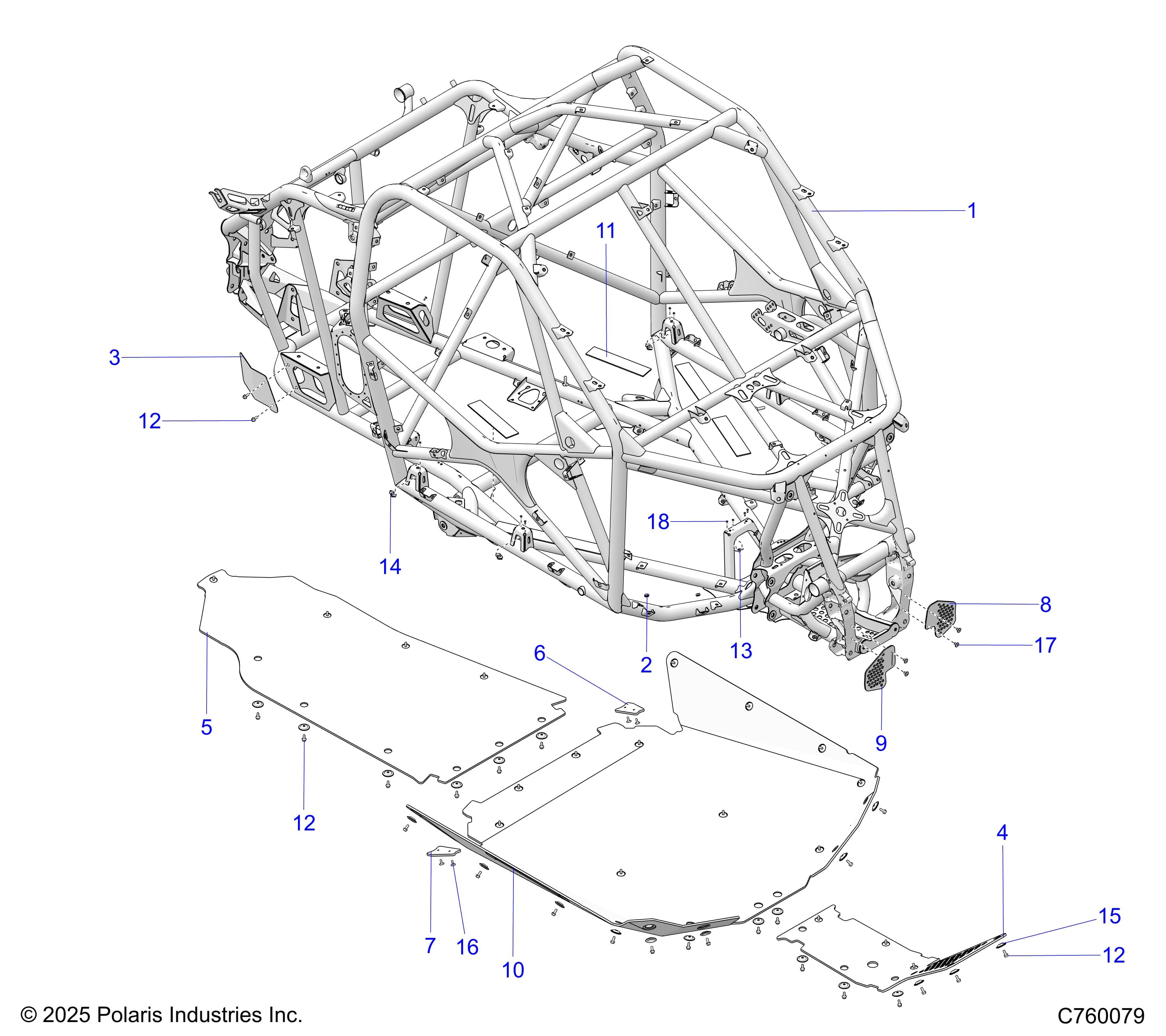 2026 RZR PRO R RACE β CHASSIS, MAIN FRAME AND SKID PLATES - Z26RRE2KAL (C760079) diagram