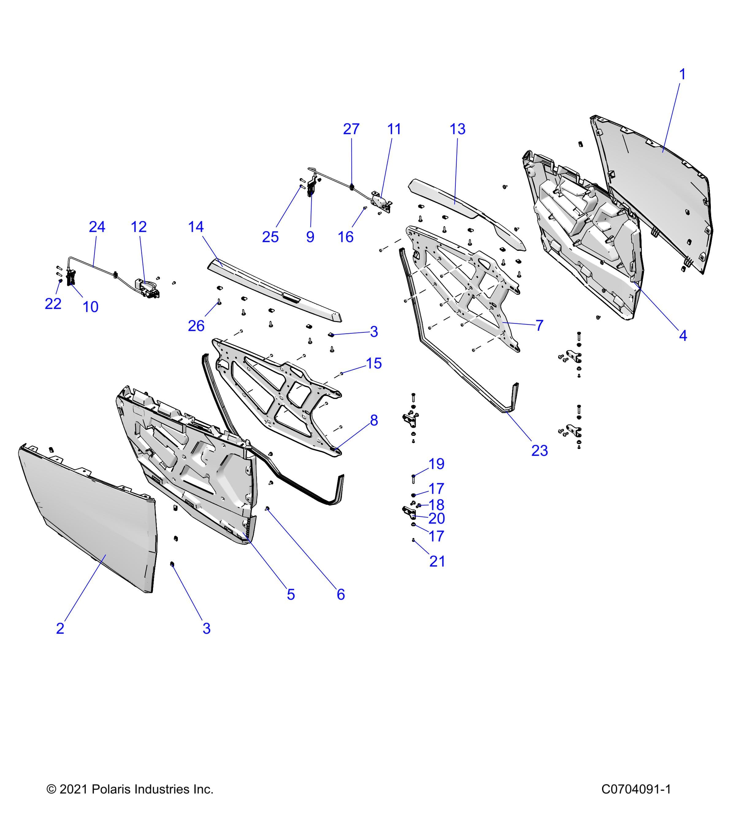 2026 RZR XP 4 1000 ULTIMATE β BODY, DOORS, FRONT - Z26NMT99A4/B4/A61 (C0704091-1) diagram