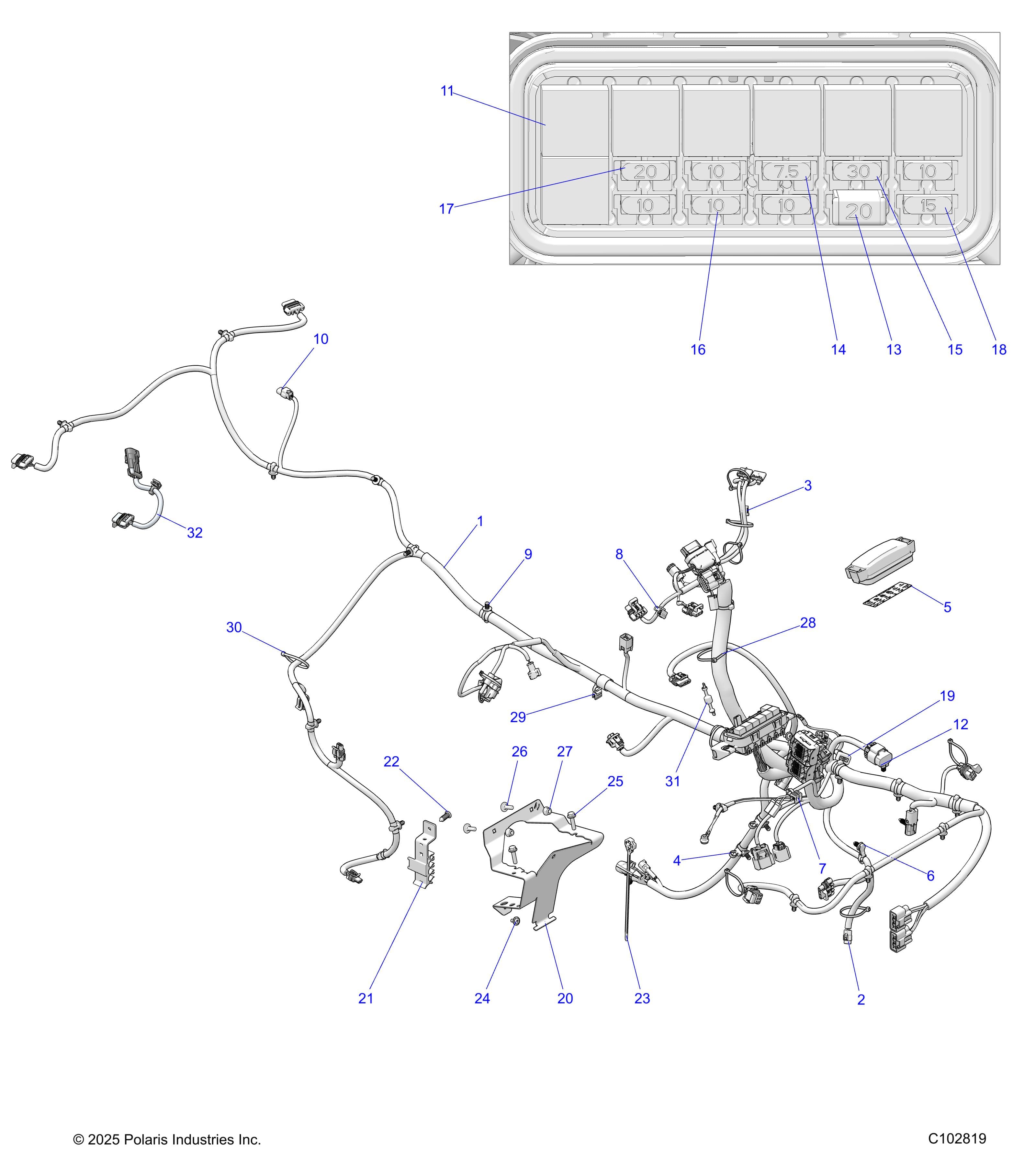2026 SPORTSMAN 570 UTL 49S β ELECTRICAL, MAIN WIRE HARNESS - A26SHR57AG (C102819) diagram