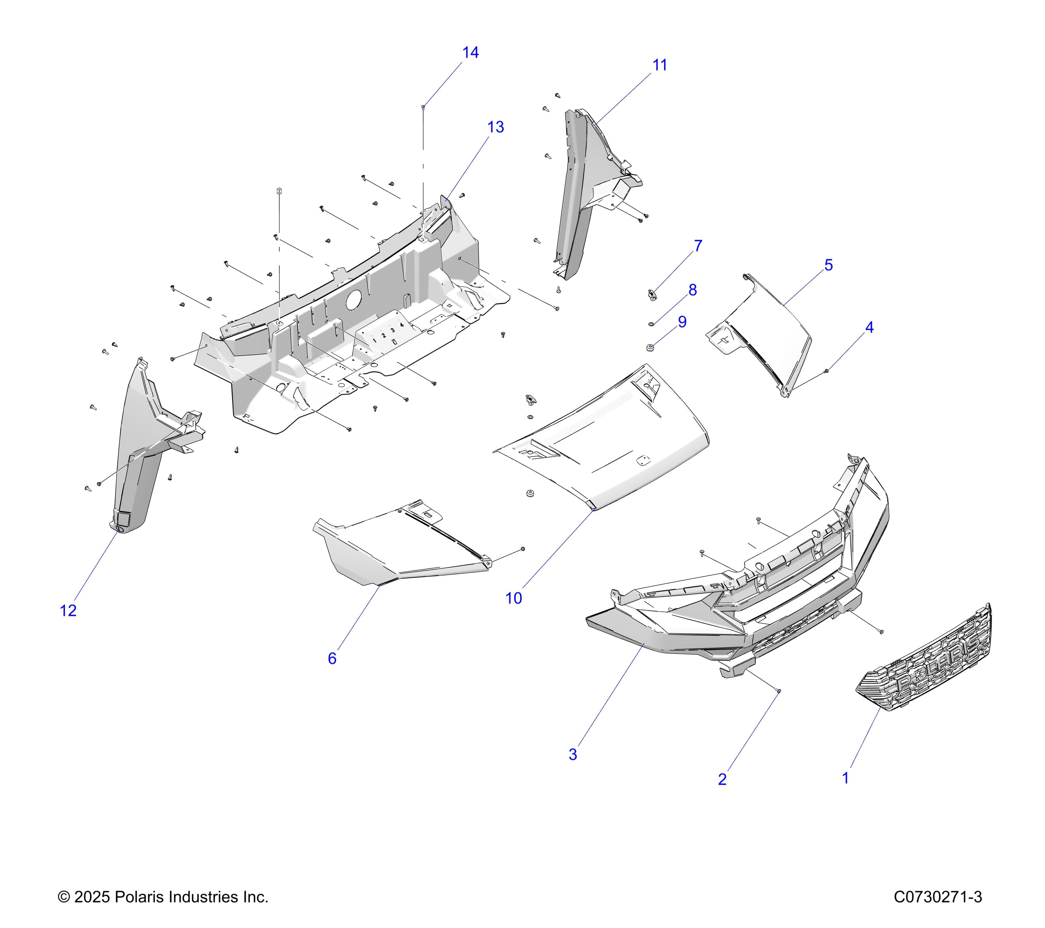 2026 RANGER 1000 CABBED β BODY, HOOD & FRONT FASCIA diagram