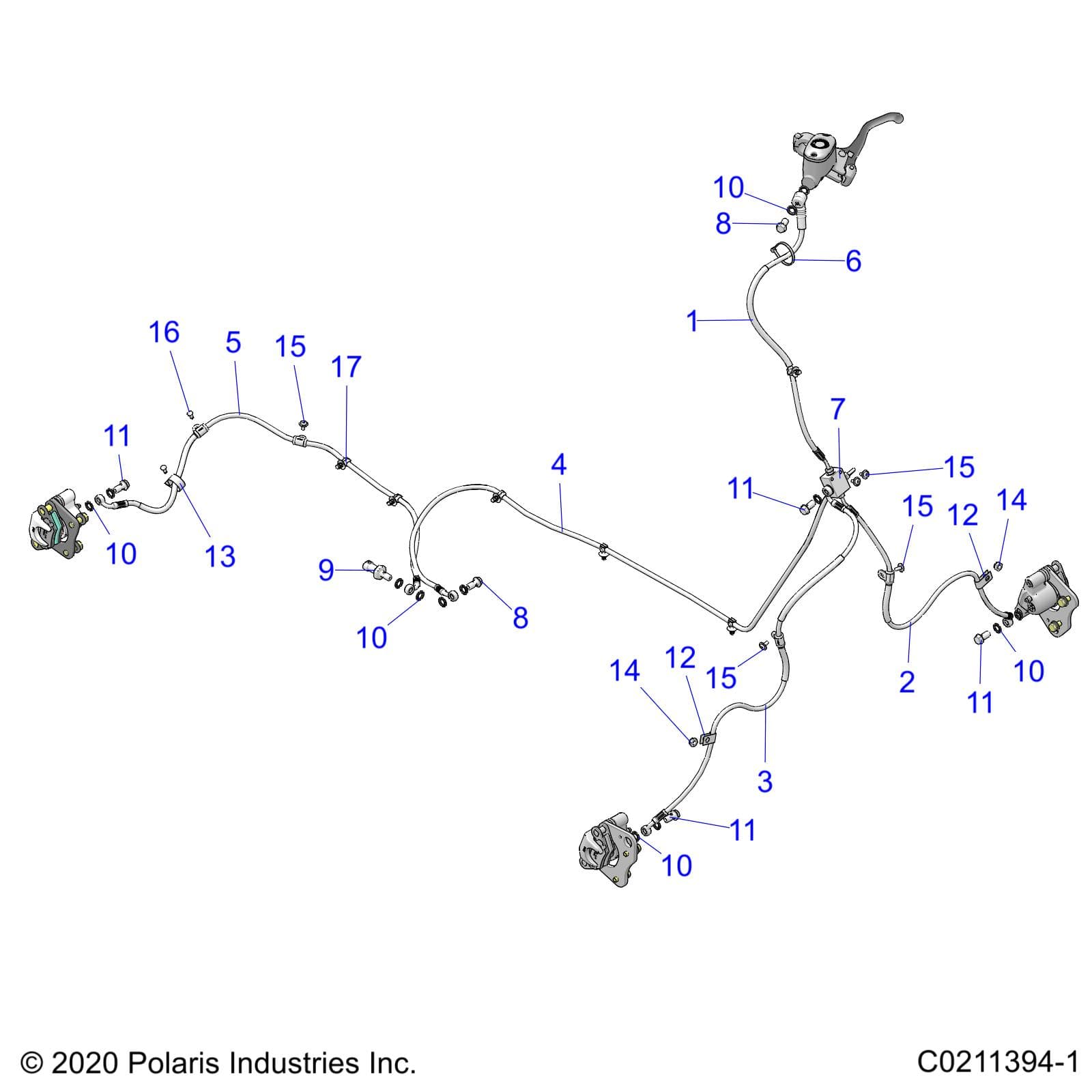 2026 SPORTSMAN 570 UTL 49S β BRAKES, BRAKE LINES - A26SHR57AG (C0211394-1) diagram