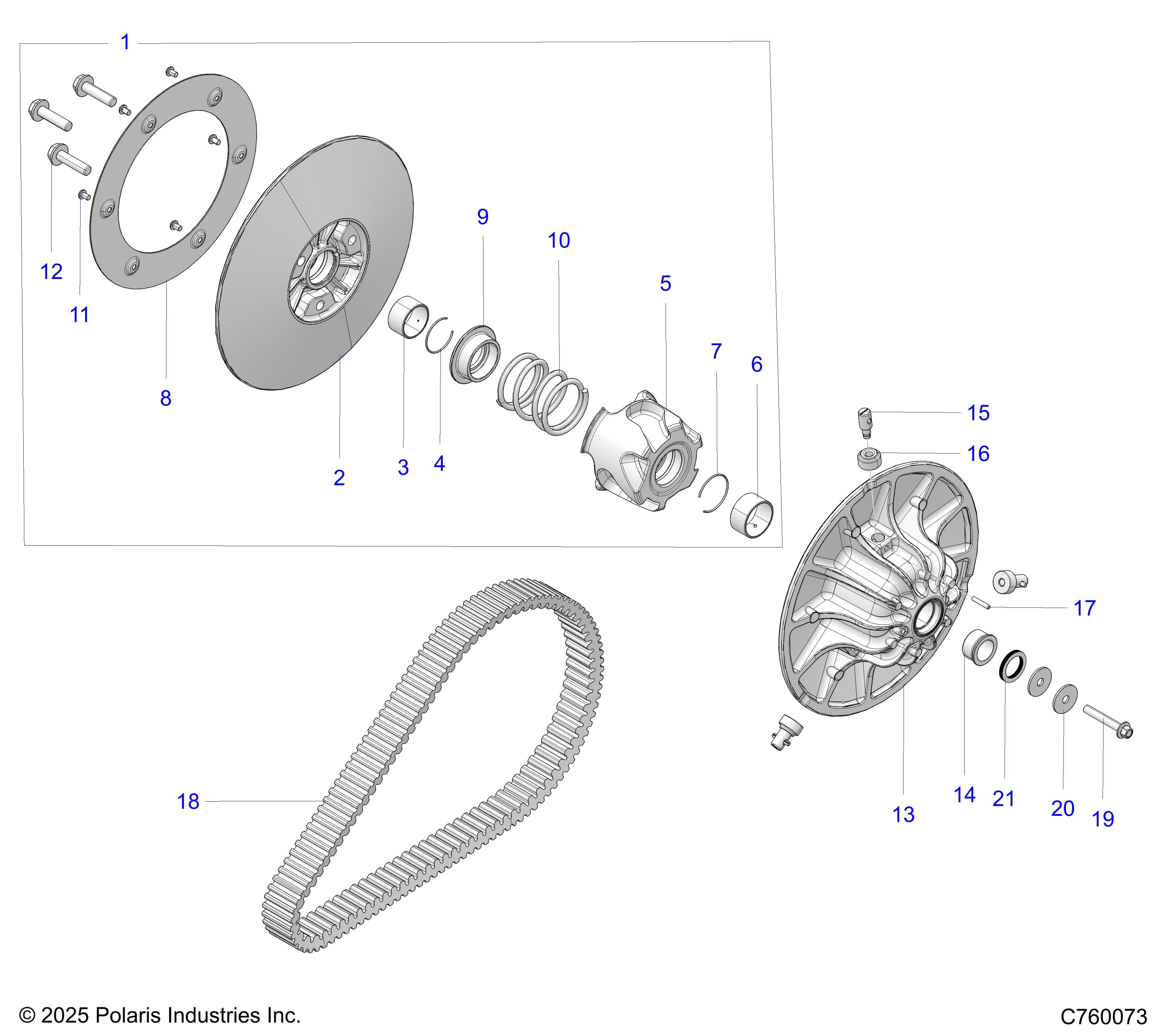 2026 RZR XP S 1000 ULTIMATE β DRIVE TRAIN, SECONDARY CLUTCH - Z26NEY99A4/B4/A6/B6 (C760073) diagram