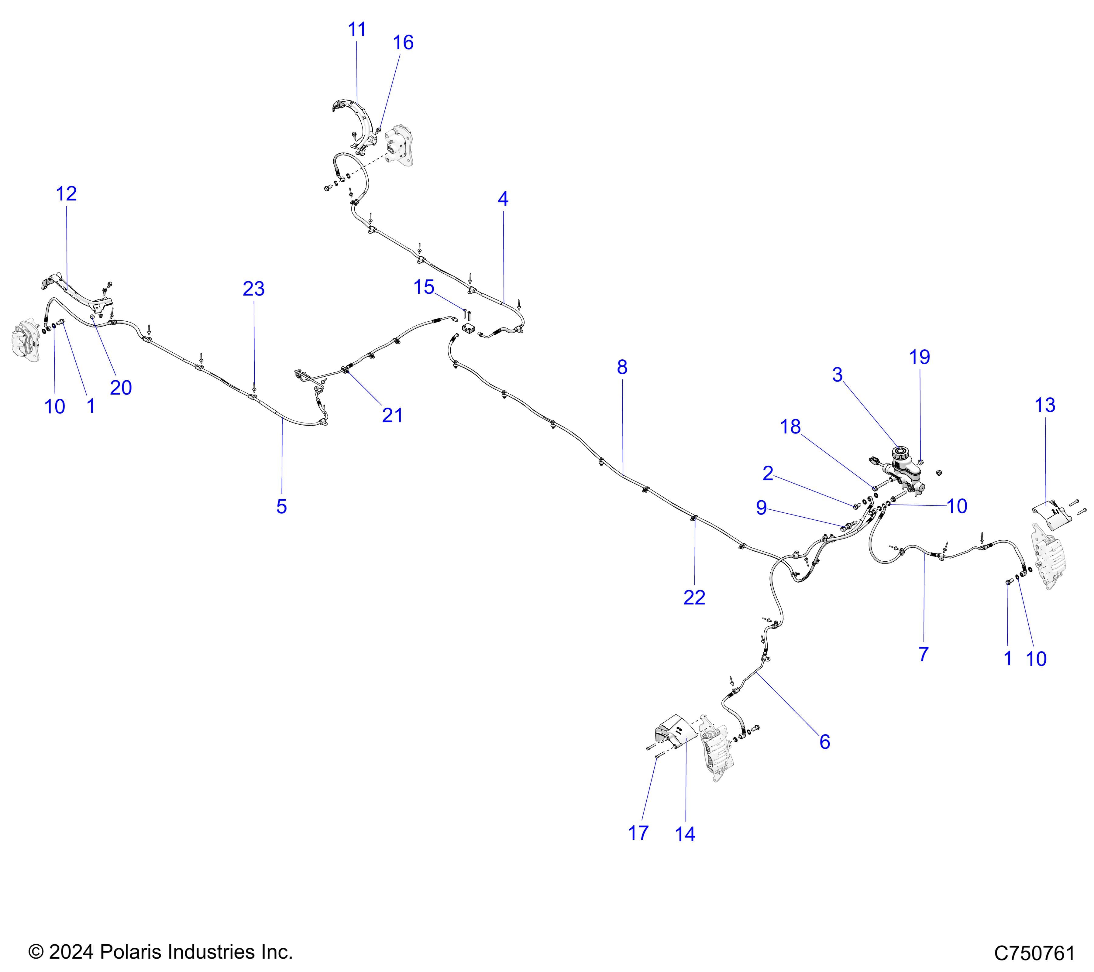 2026 RZR PRO XP 4 SPORT — BRAKES, BRAKE LINES AND MASTER CYLINDER - Z26X4E92A4/B4/A6/B6 (C750761) diagram