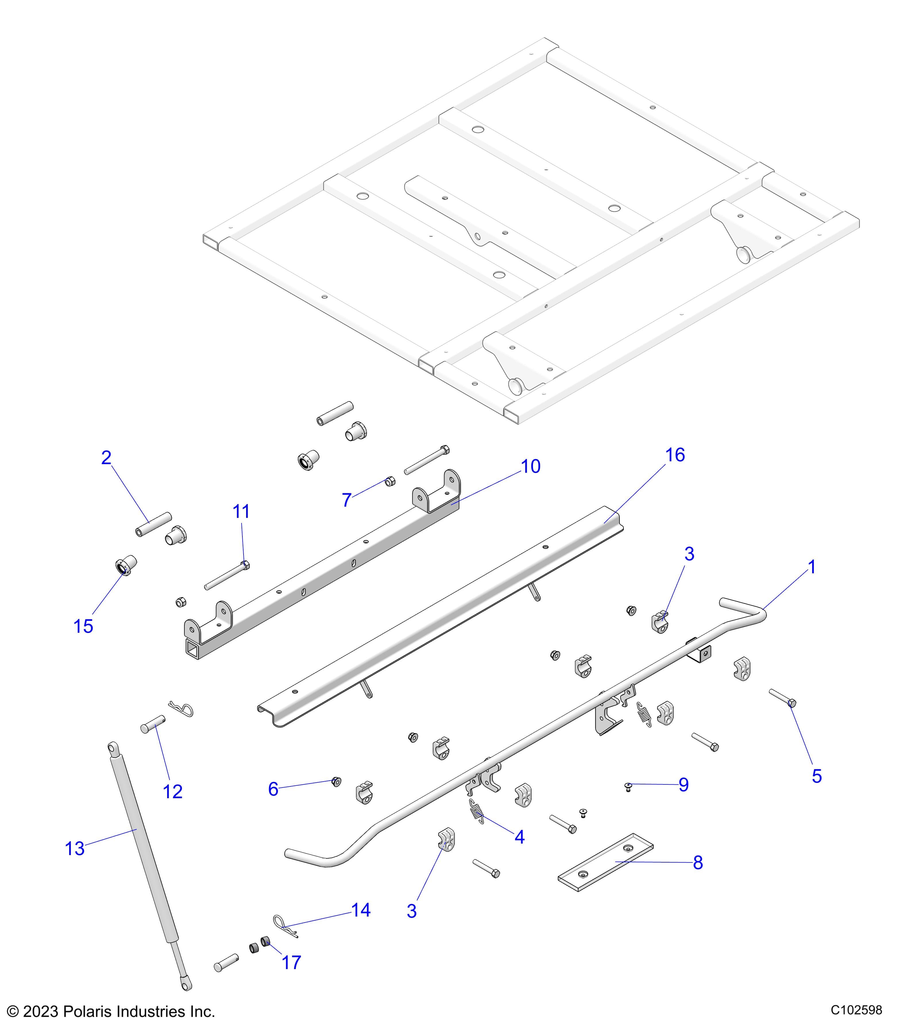 2026 SPORTSMAN 570 6X6 EPS 49S — BODY, DUMP BOX LEVER and SHOCK MOUNTING - A26SKE57A1 (C102598) diagram