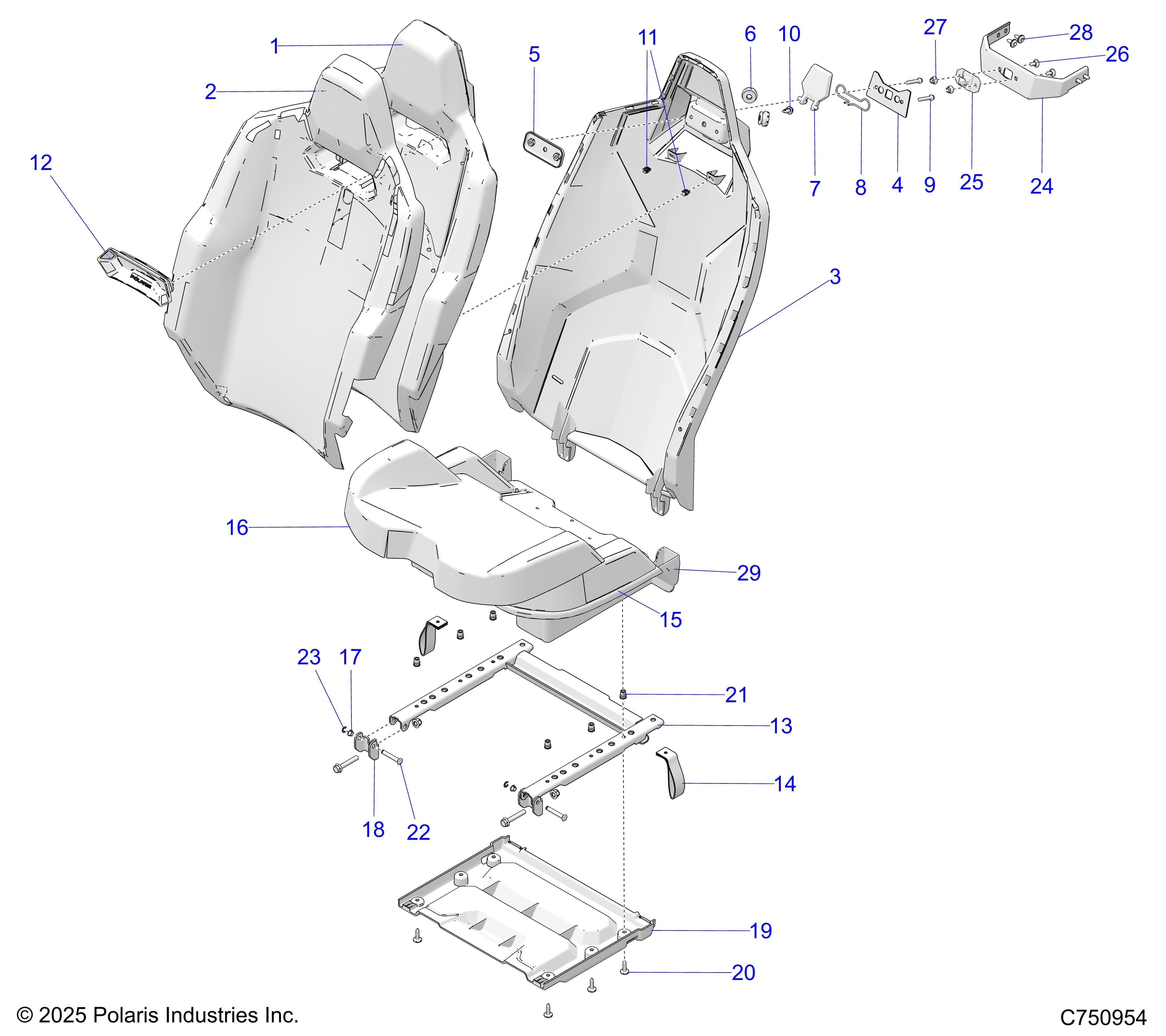 2026 RZR PRO XP 4 ULTIMATE β BODY, SEAT ASM, & MOUNTING, REAR - Z26X4D92AH/BH/AN/BN (C750954) diagram