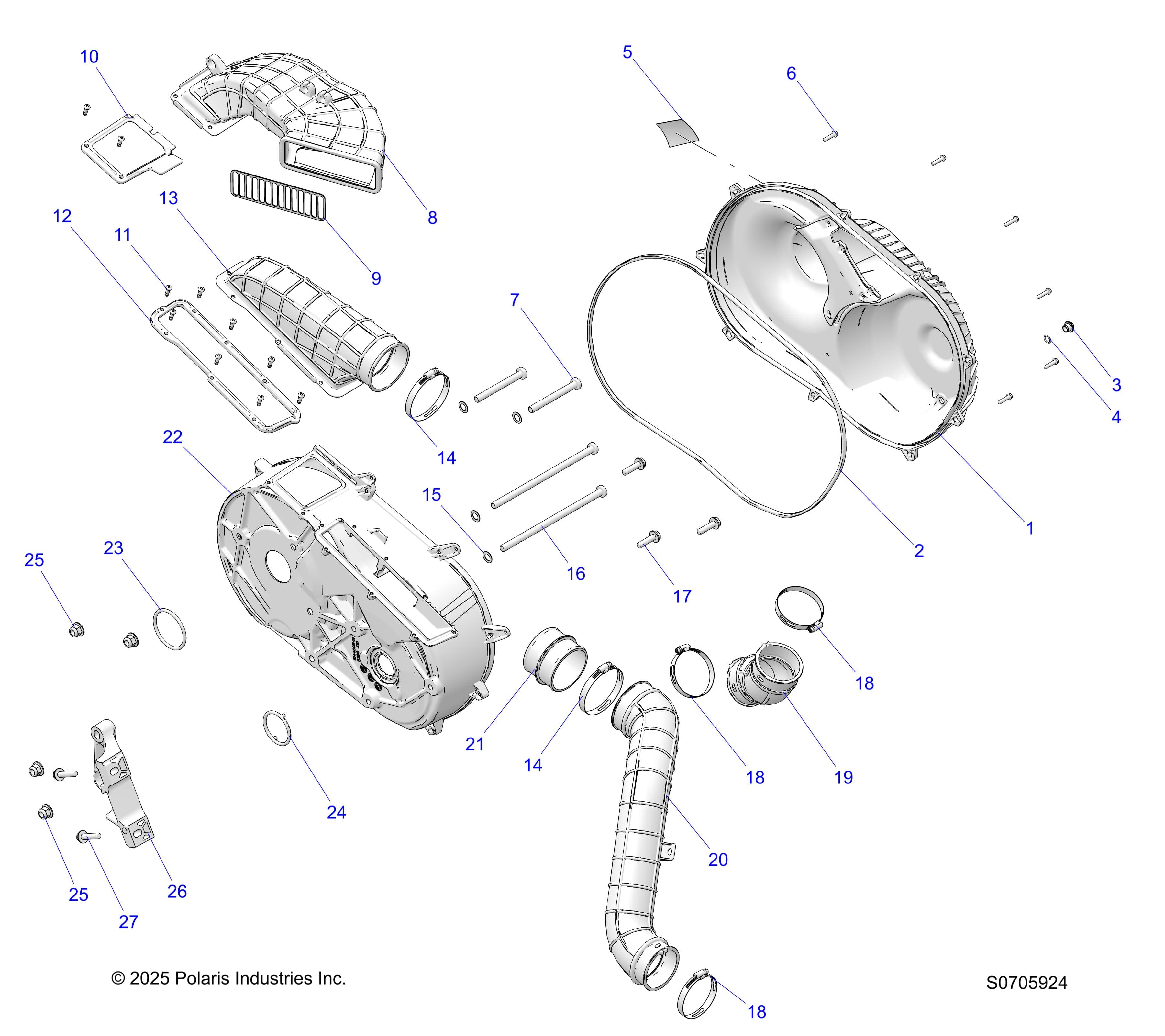 2026 RANGER 1000 XP NSTR β DRIVE TRAIN, CLUTCH COVER & DUCTING diagram