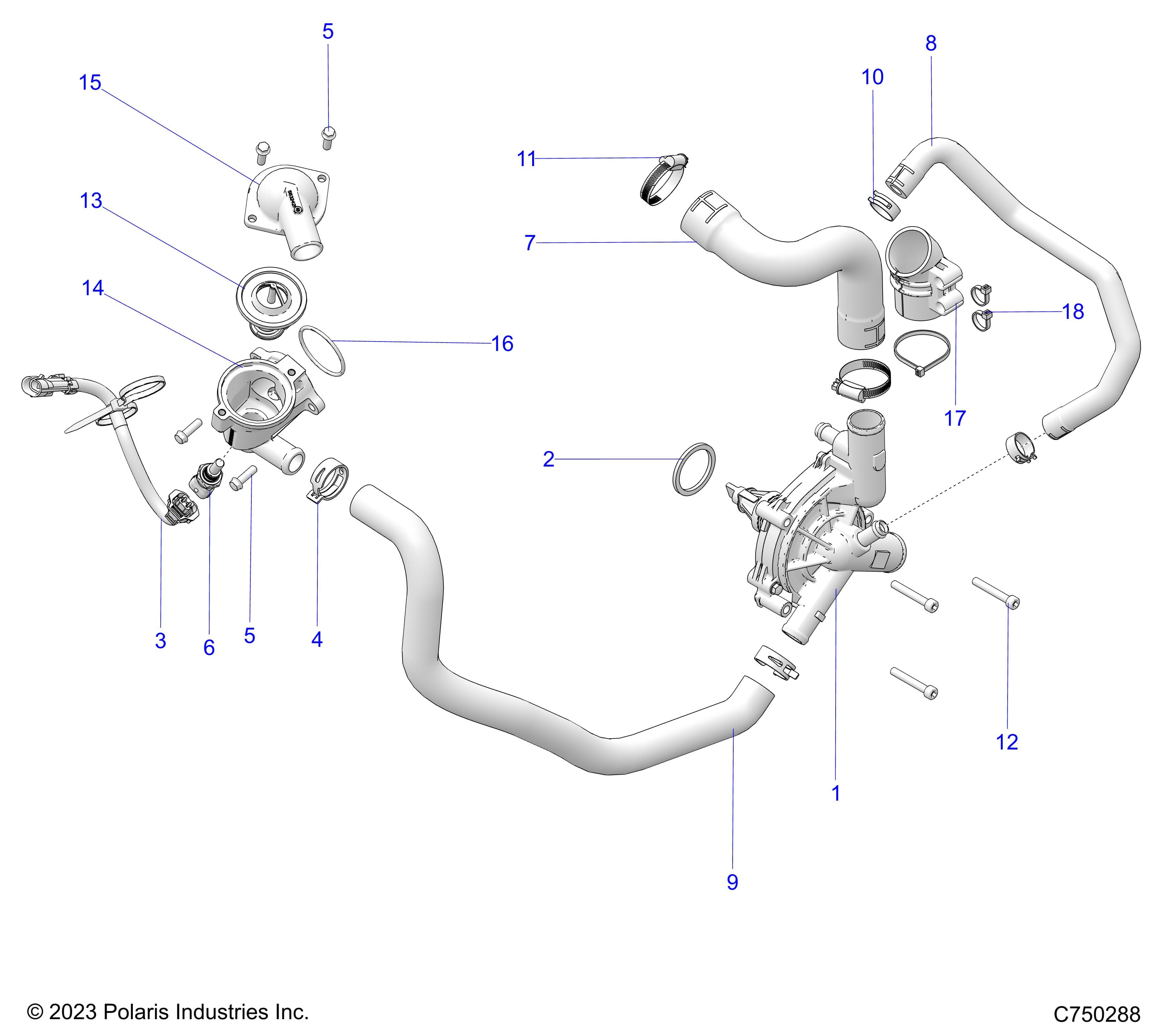 2026 RZR PRO XP 4 SPORT β ENGINE, WATERPUMP AND BYPASS - Z26X4E92A4/B4/A6/B6 (C750288) diagram