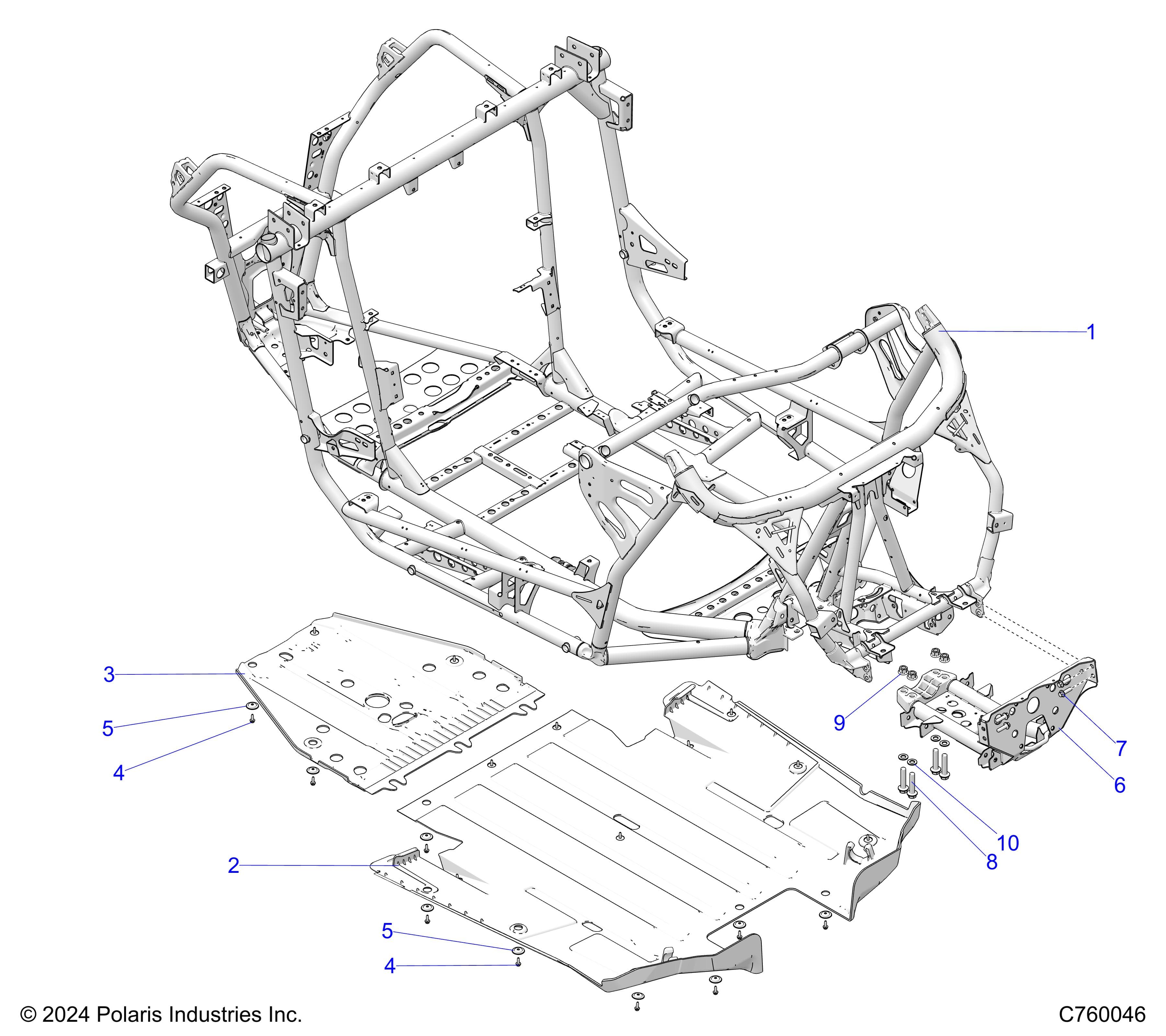 2026 RZR PRO XP SPORT β CHASSIS, MAIN FRAME AND SKID PLATES - Z26XPE92A4/B4/A6/B6 (C760046) diagram