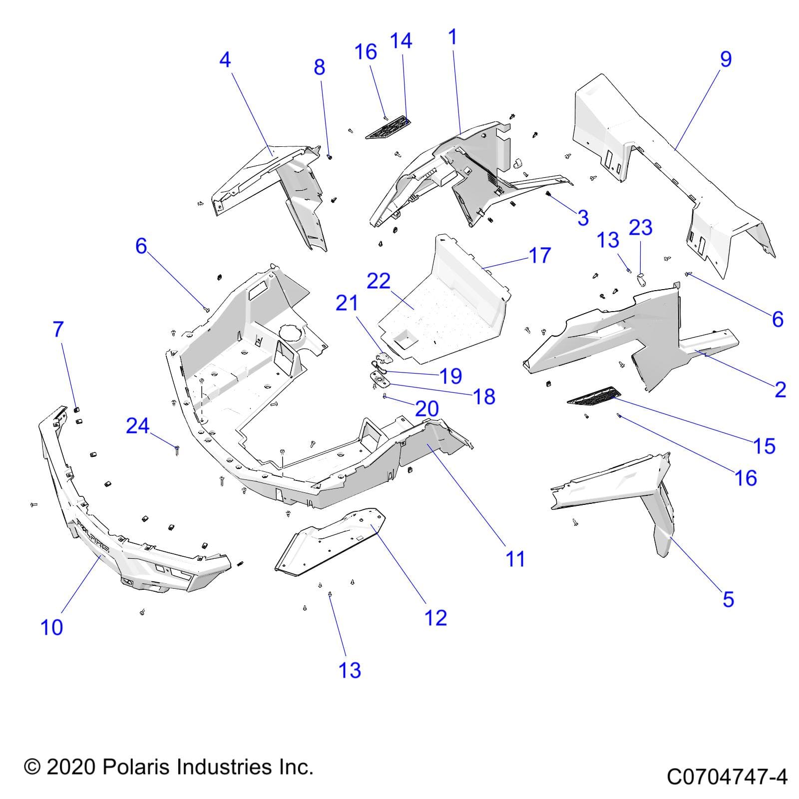 2026 RZR 900 TRAIL S SPORT β BODY, REAR RACK AND FENDERS - Z26ASE87A5 (C0704747-4) diagram