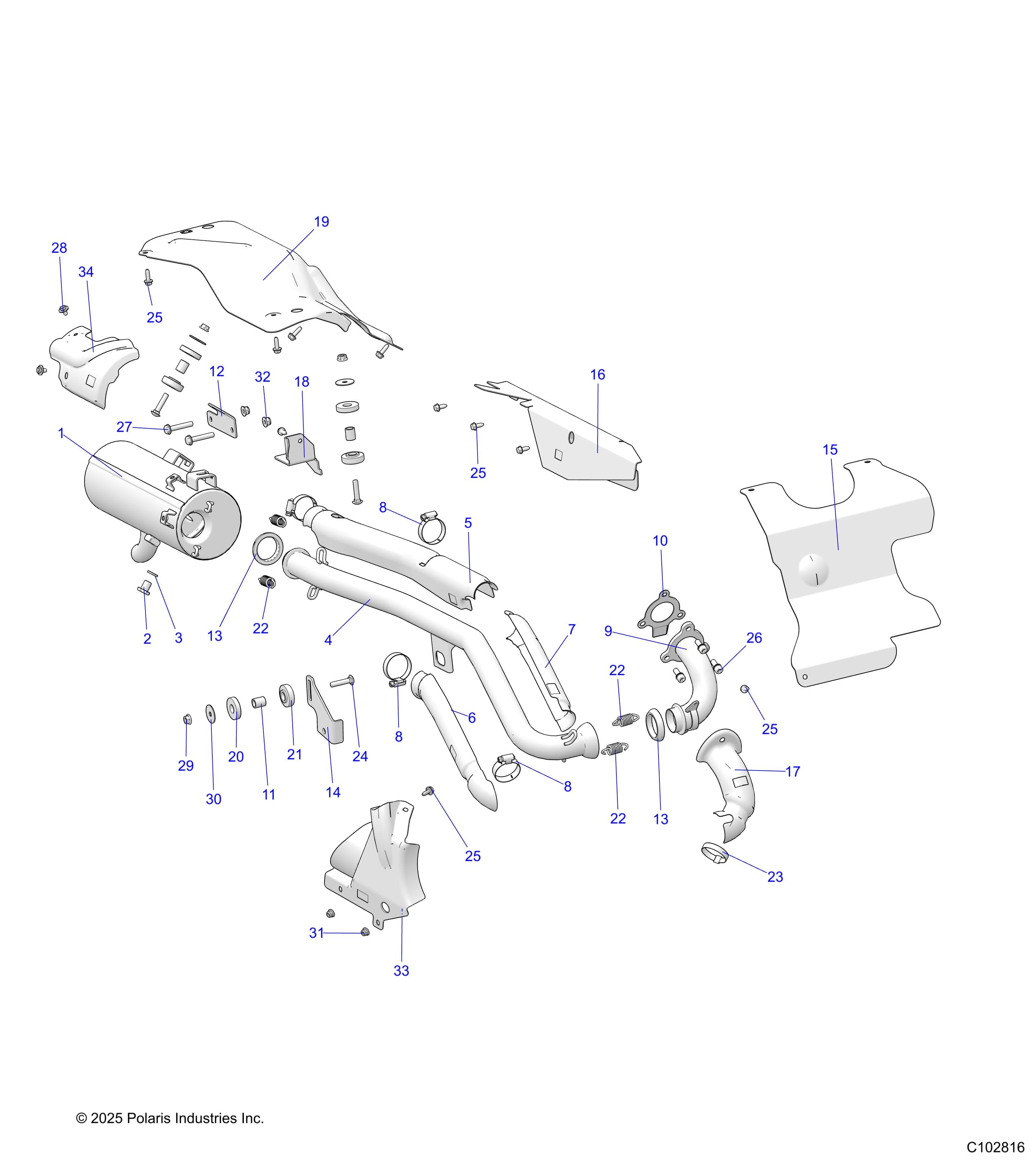 2026 SPORTSMAN 570 EPS PREM 40th β ENGINE, EXHAUST - A26SEZ57AB (C102816) diagram