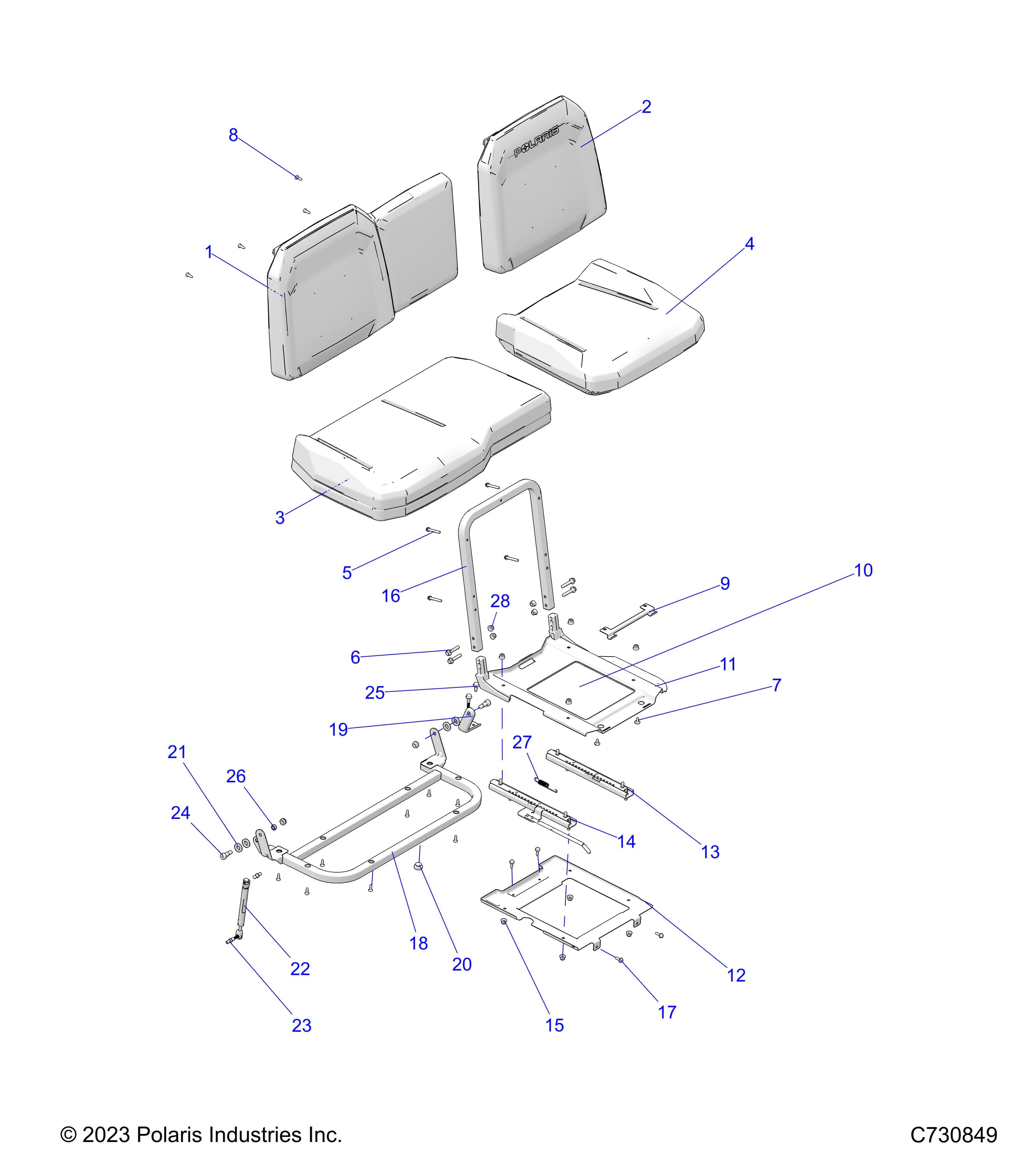 2026 RANGER 1000 XP CREW PREMIUM β BODY, SEAT ASSEMBLY & SLIDER - R26RSE99A9/B9/AF/BF/AH/BH/AB/BB/AS/BS (C700069) diagram