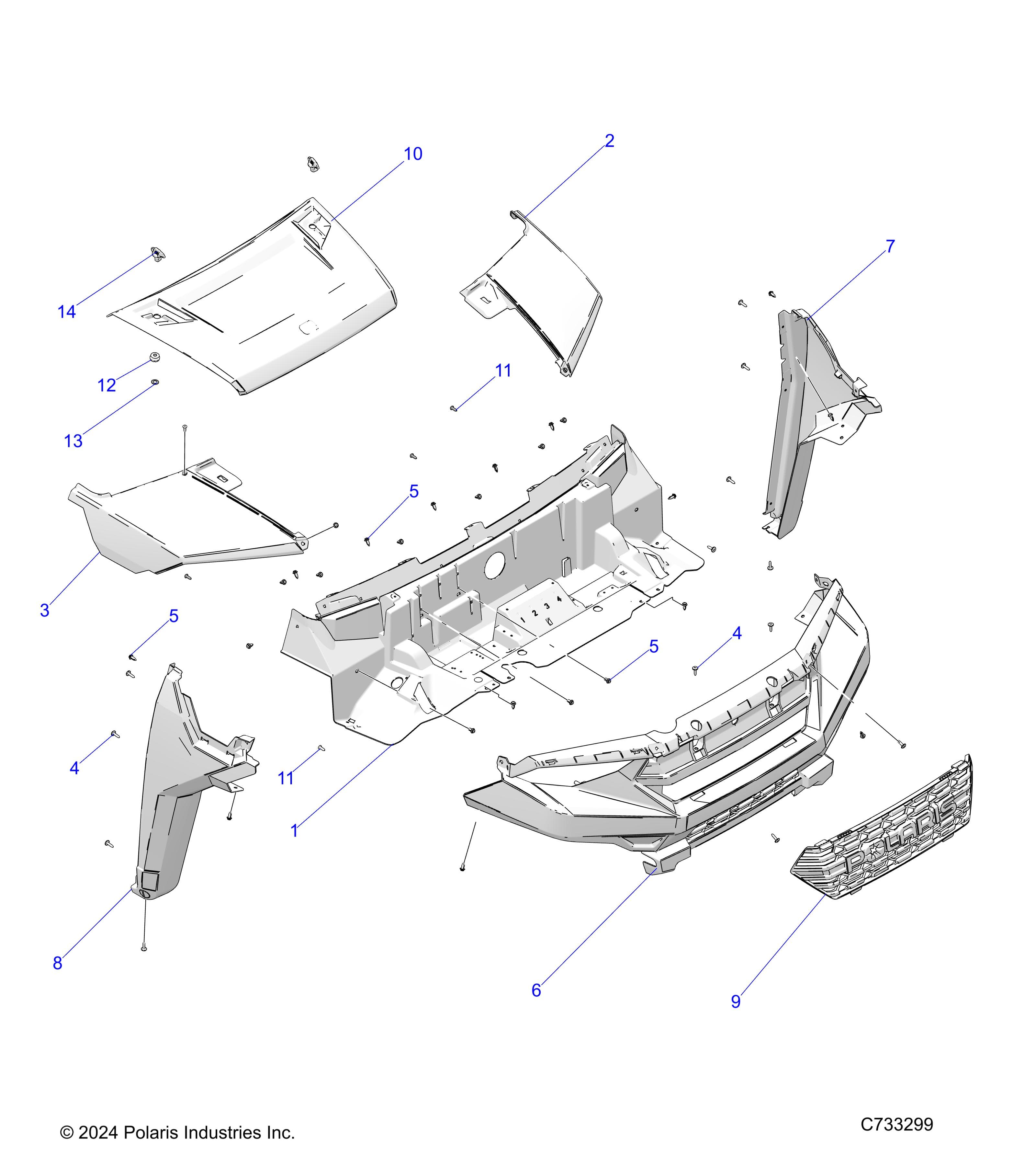 2026 RANGER 1000 NON EPS β BODY, HOOD & FRONT FASCIA - R26TAA99A1/B1 (C733299) diagram
