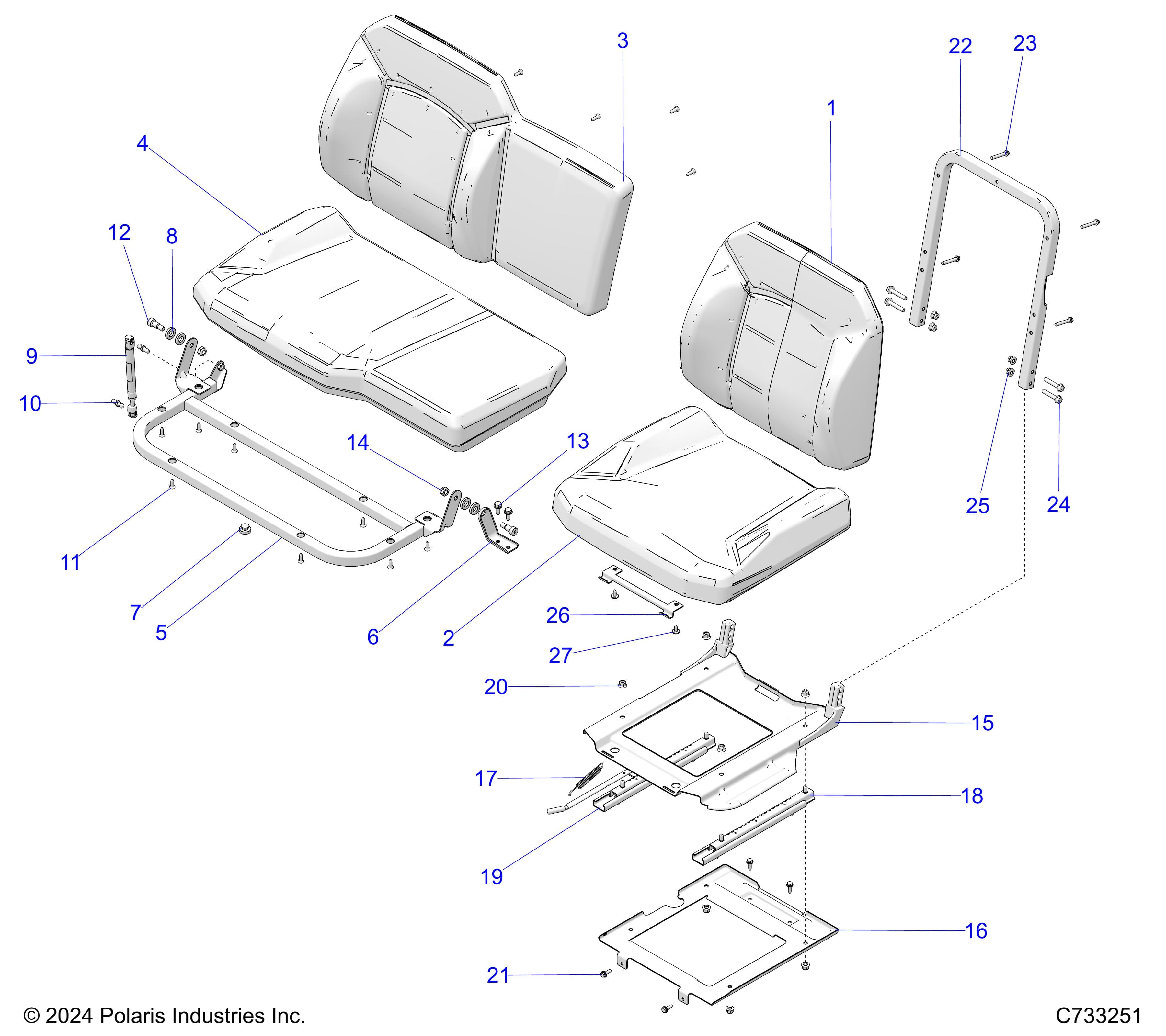 2026 RANGER 1000 XP CREW NSTR ULTIMATE β BODY, SEAT ASSEMBLY & SLIDER - R26RSY99A9/AF/AH/AB/AS/B9/BF/BH/BB/BS (C733251) diagram