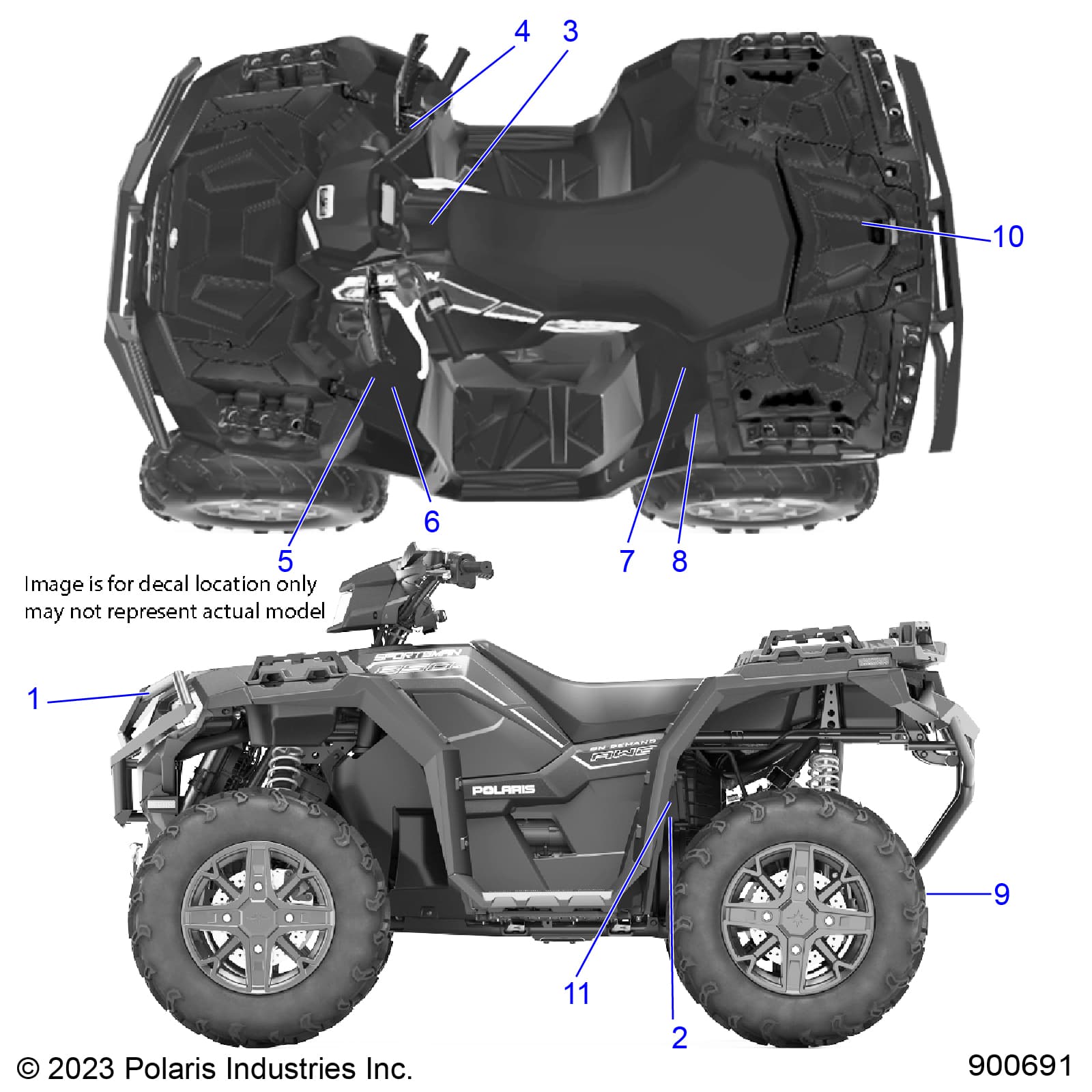 2026 SPORTSMAN 850 TRAIL 49 R01 - A26SXZ85A9/AN/AZ β BODY, DECALS, STANDARD - A26SXZ85A9/AN/AZ (900691) diagram