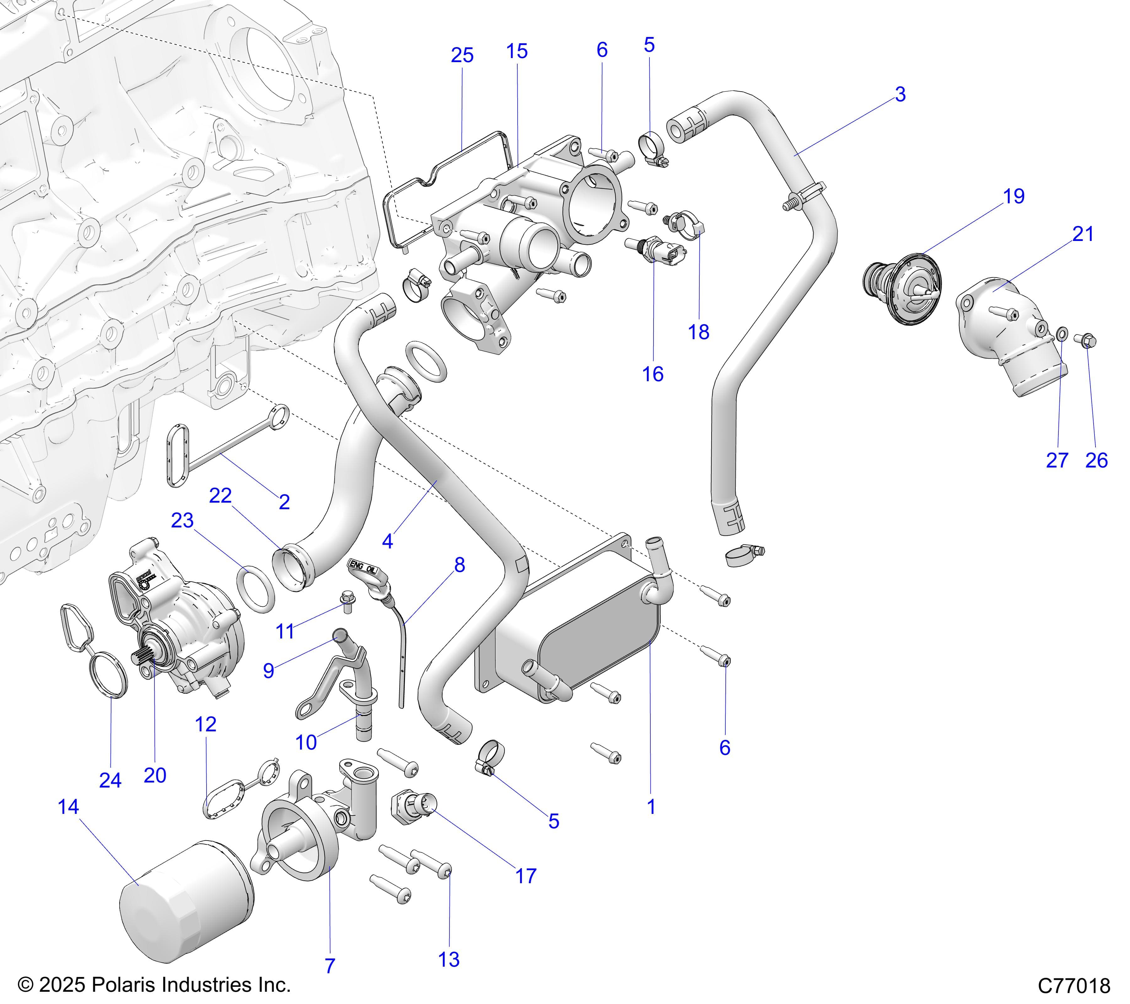 2026 RZR PRO R RACE H.O. β ENGINE, OIL FILTER, OIL COOLER AND THERMASTAT - Z26RRL2KAL (C77018) diagram
