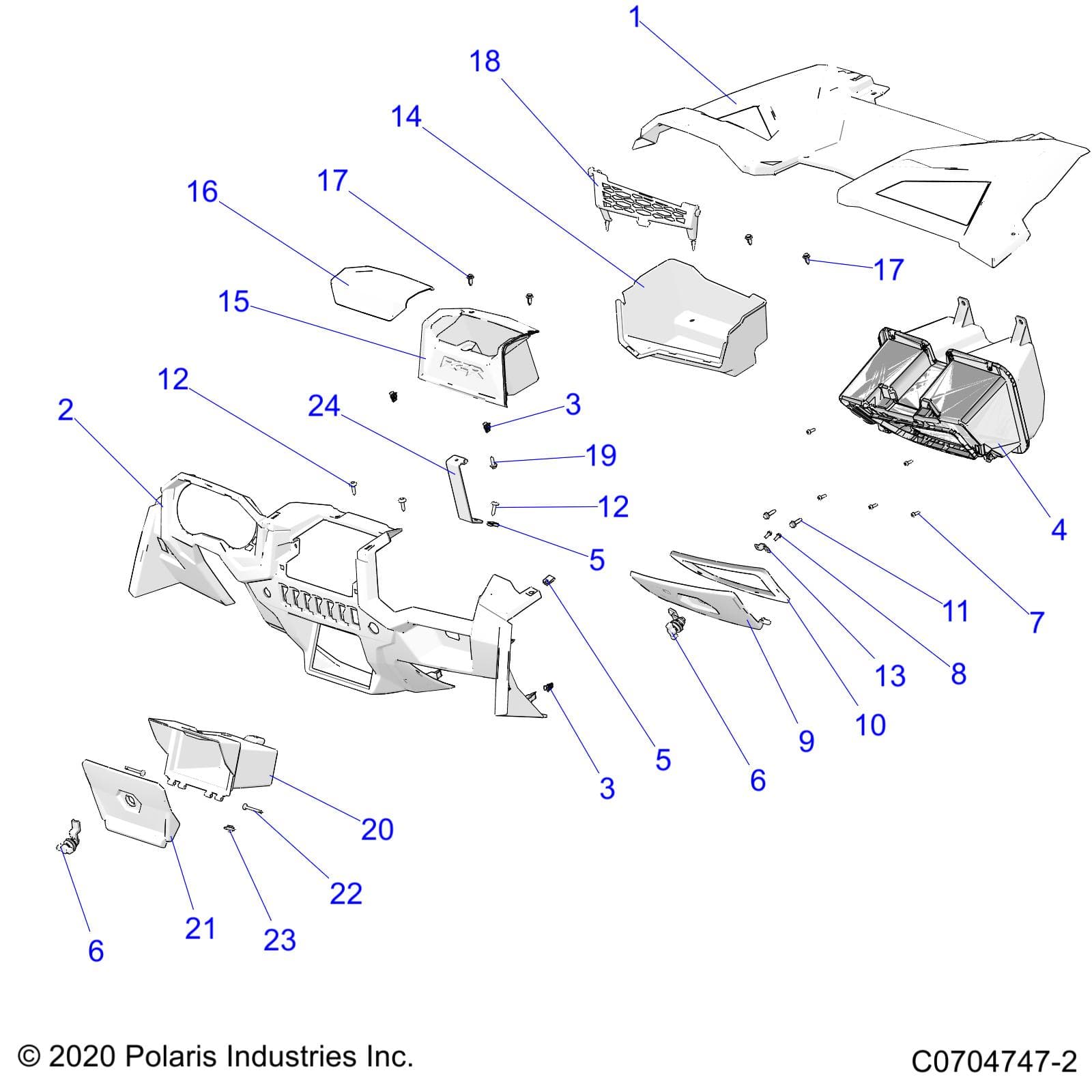 2026 RZR 900 TRAIL SPORT β BODY, DASH AND GLOVEBOX - Z26A5E87A5 (C0704747-2) diagram