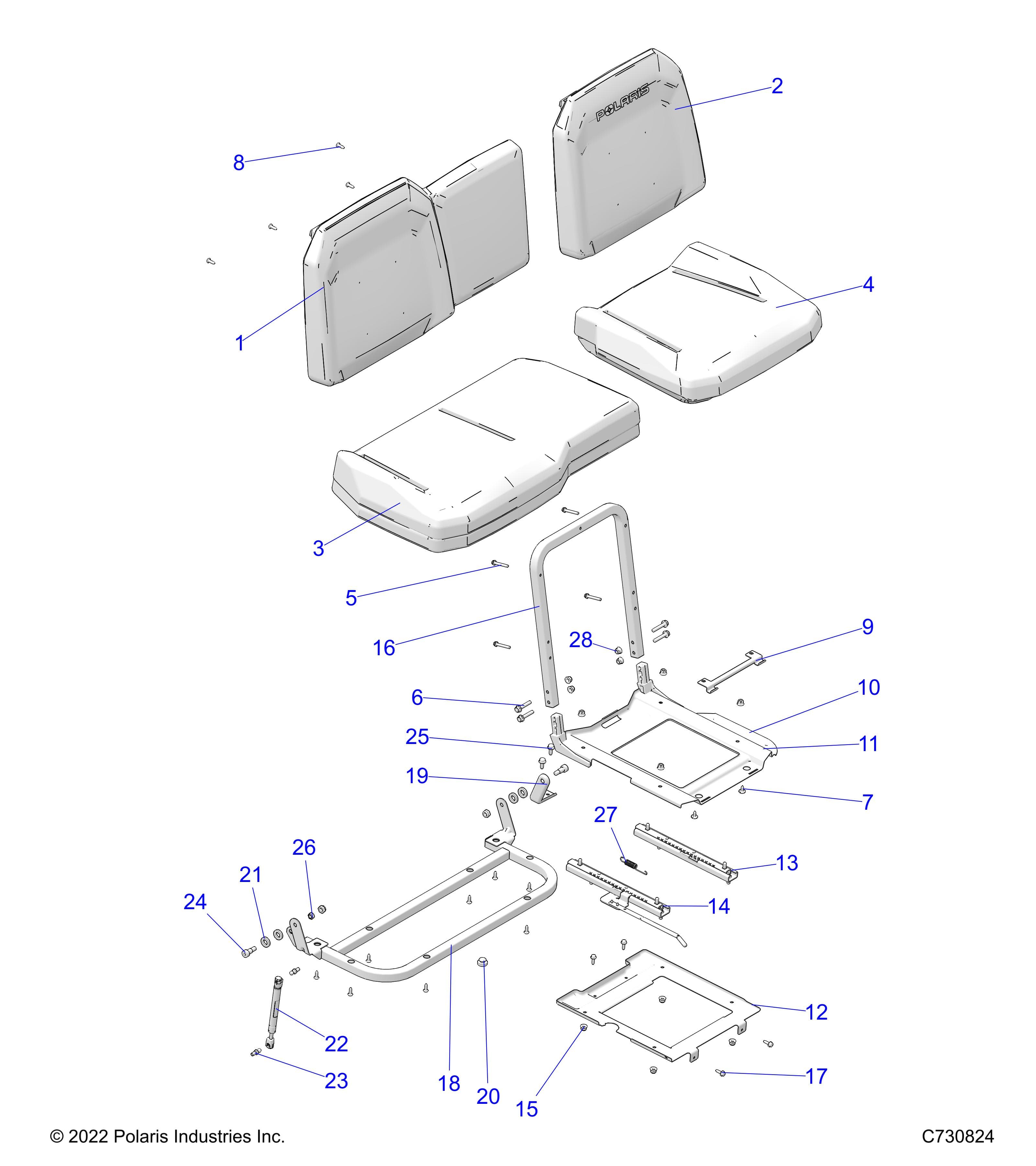2026 RANGER 1000 XP CREW NSTR PREMIUM β BODY, SEAT ASSEMBLY & SLIDER - R26RSU99A9/B9/AF/BF/AH/BH/AS/BS/AB/BB (C730824) diagram