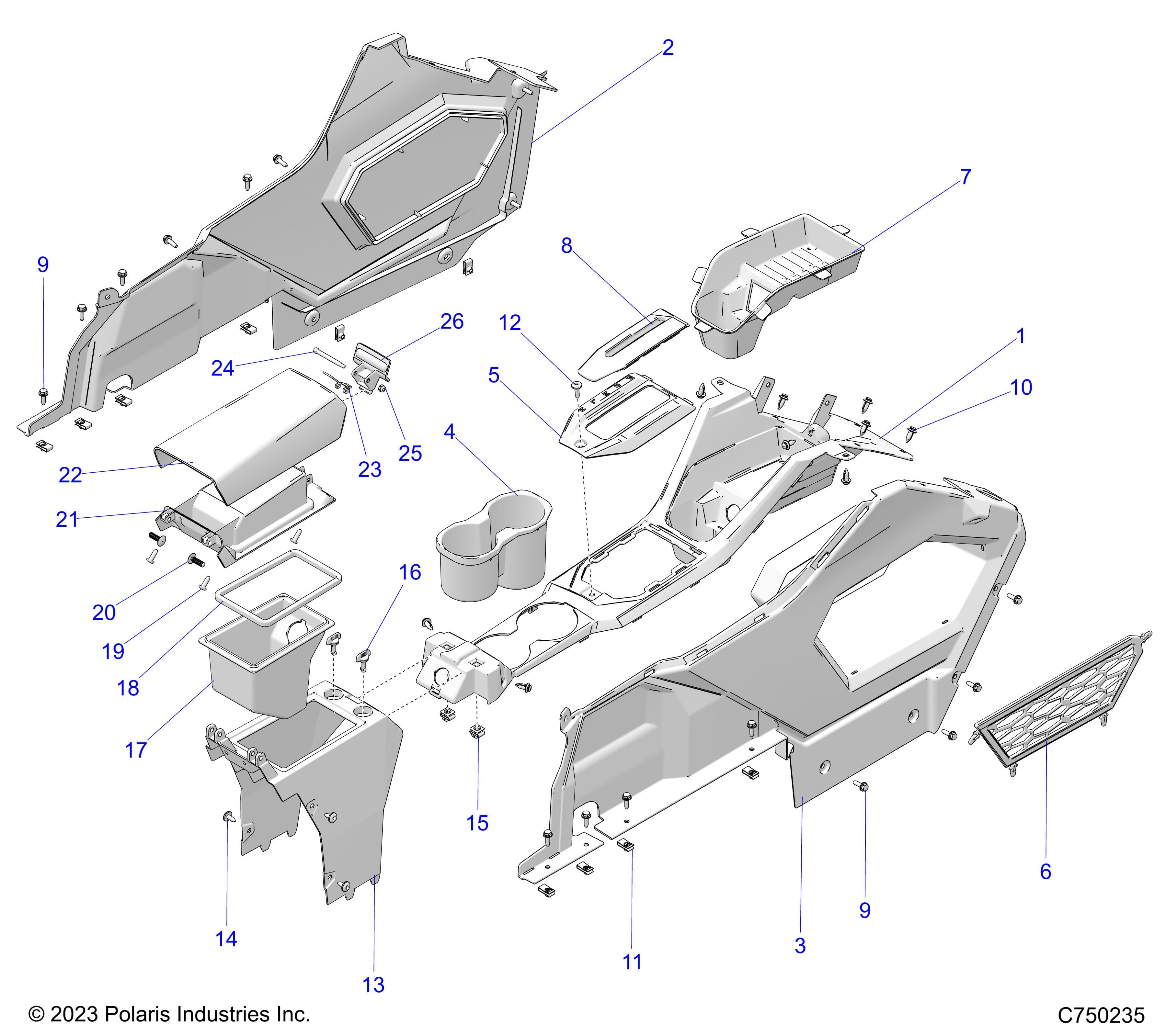 2026 RZR PRO XP SPORT β BODY, CENTER CONSOLE - Z26XPE92A4/B4/A6/B6 (C750235) diagram