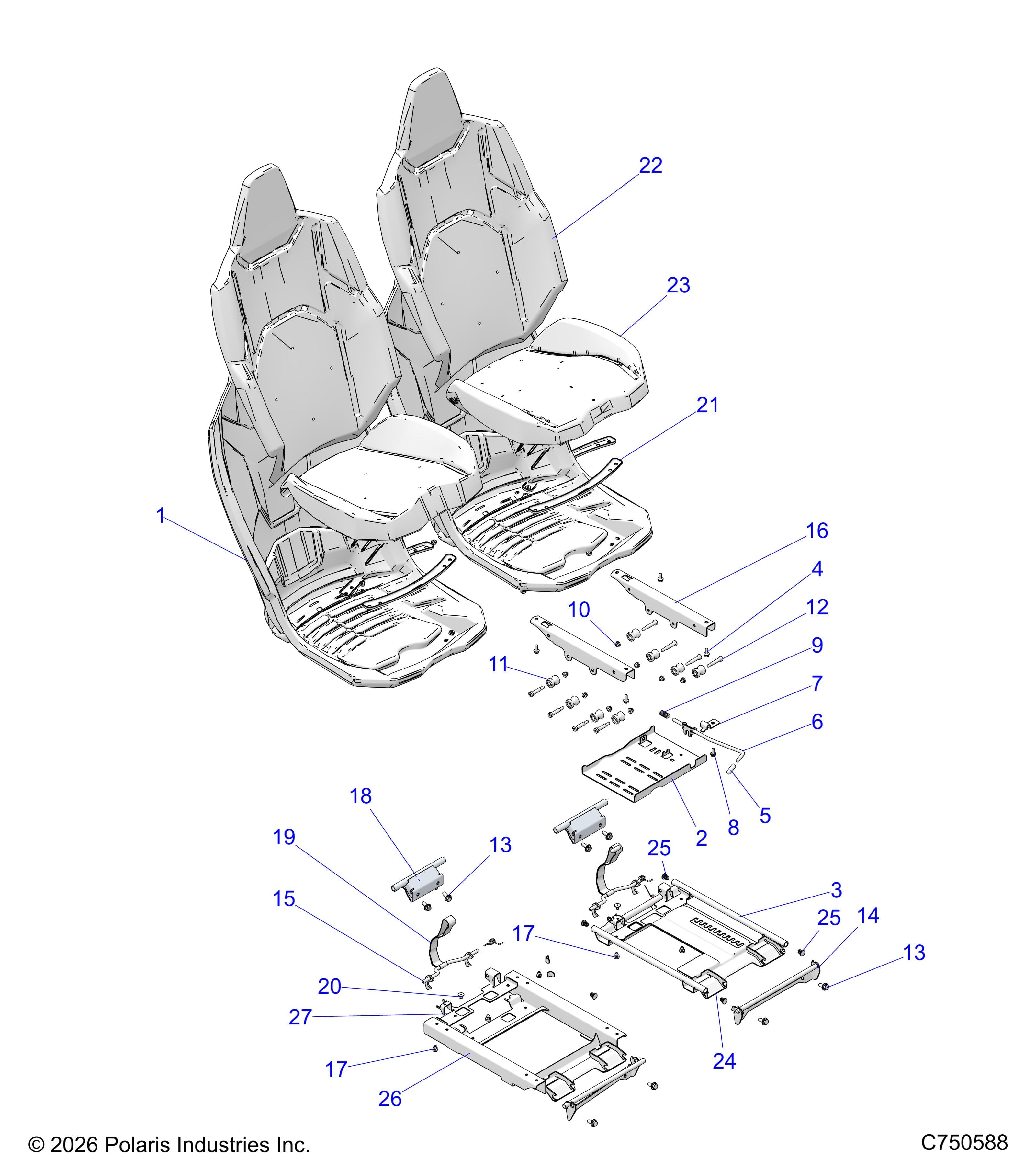 2026 RZR XP 1000 ULTIMATE — BODY, SEAT ASM. AND SLIDER, FRONT - Z26NET99A4/B4/A6/B6 (C750588) diagram