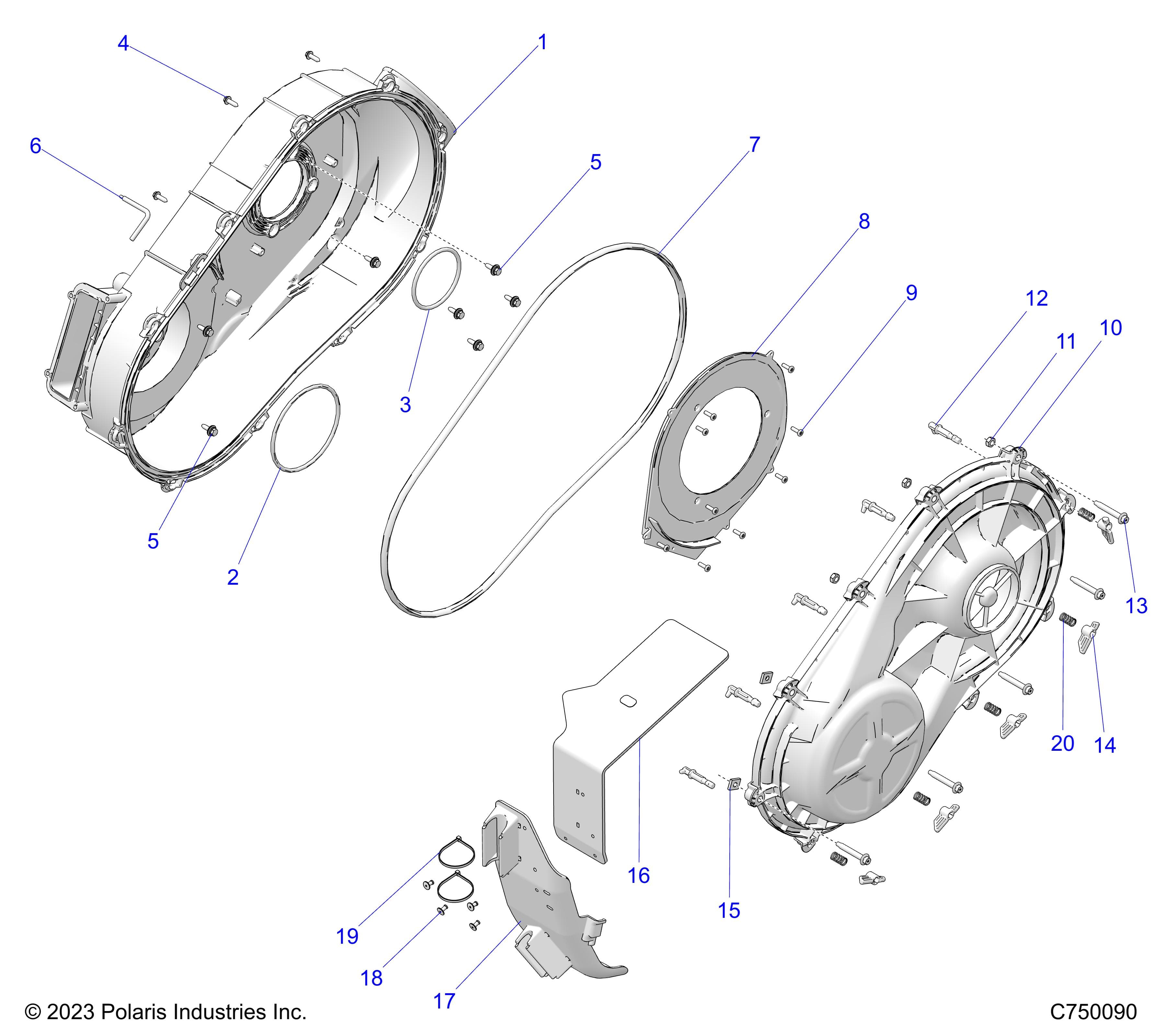 2026 RZR PRO R4 LE β DRIVE TRAIN, CLUTCH COVER, INNER/OUTER - Z26R4P2KBL (C750090) diagram