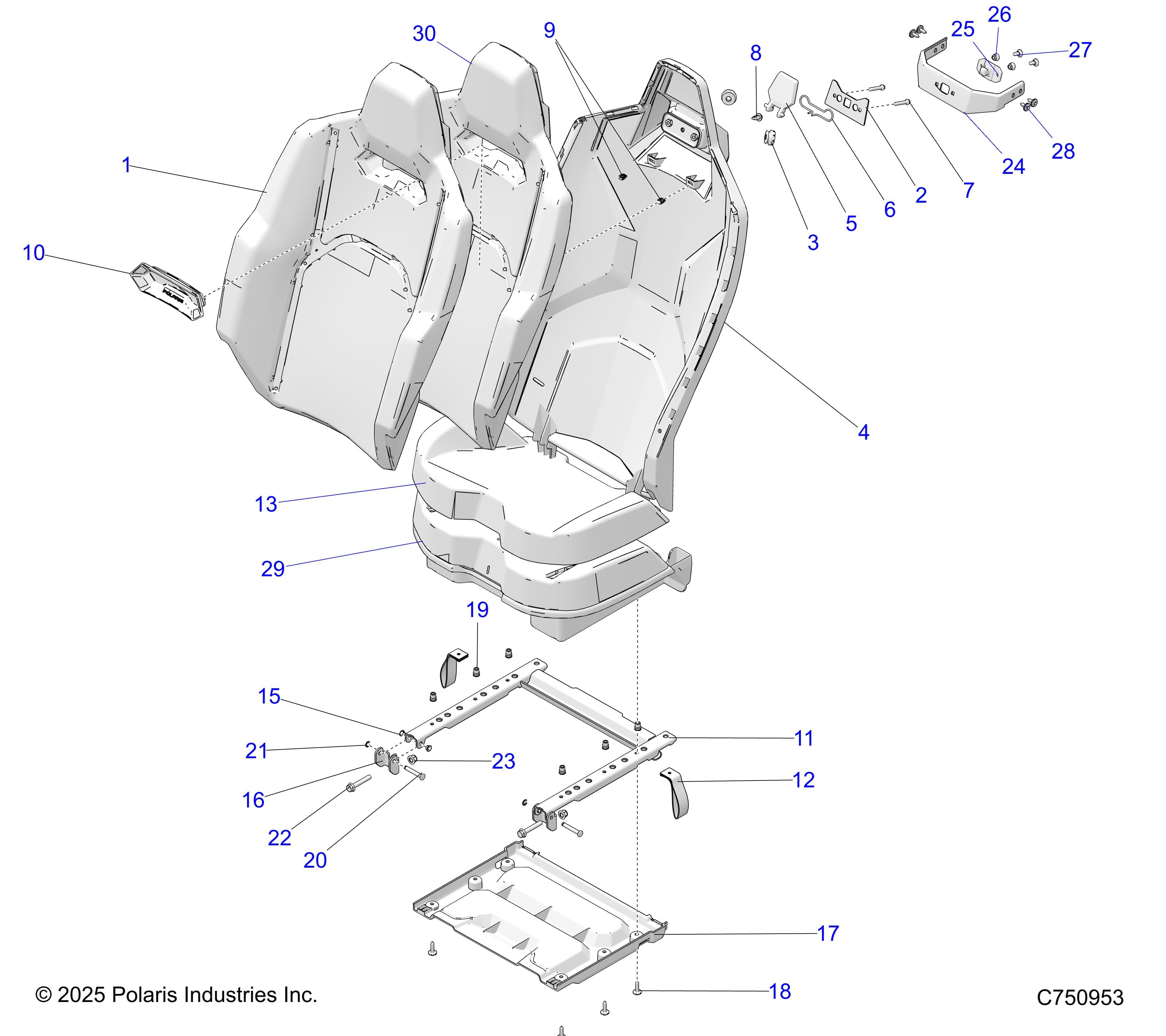 2026 RZR PRO R4 LE β BODY, SEAT ASM, & MOUNTING, REAR - Z26R4P2KBL (C750953) diagram