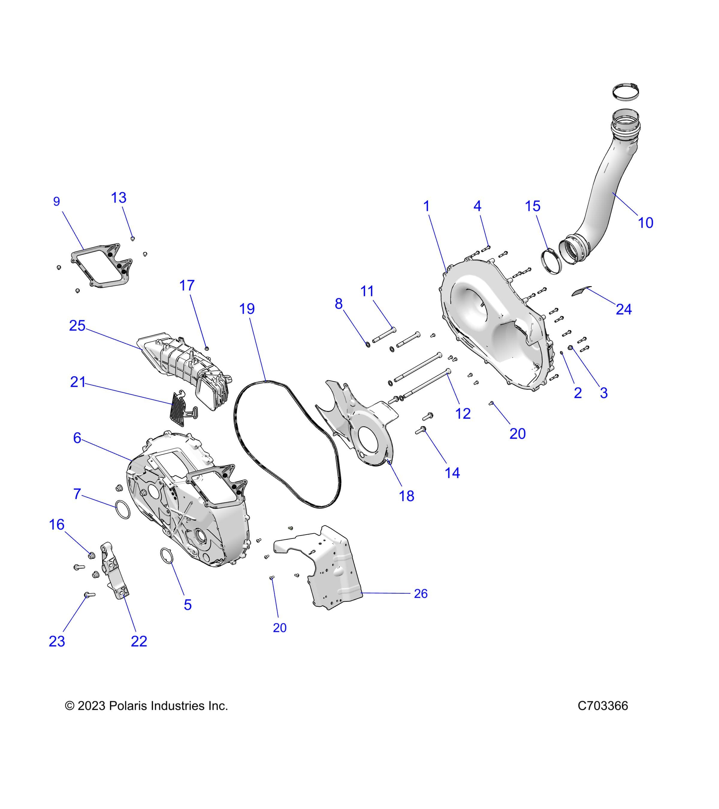 2026 RZR XP 1000 ULTIMATE β DRIVE TRAIN, CLUTCH COVER AND DUCTING - Z26NET99A4/B4/A6/B6 (C703339) diagram