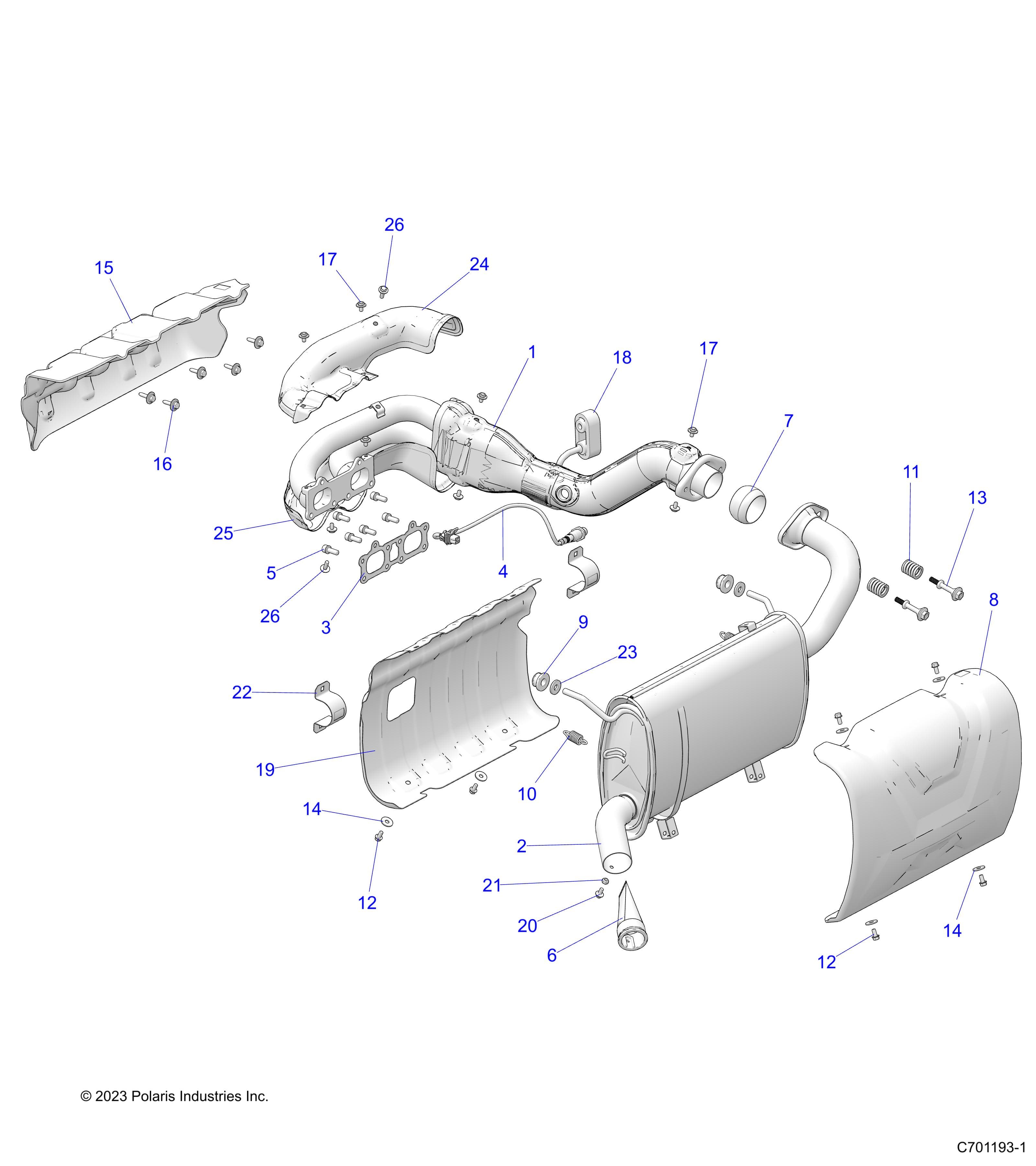 2026 RANGER 1000 XP CREW NSTR ULTIMATE TRAIL BOSS β ENGINE, EXHAUST - R26RSV99AK (C701193-1) diagram
