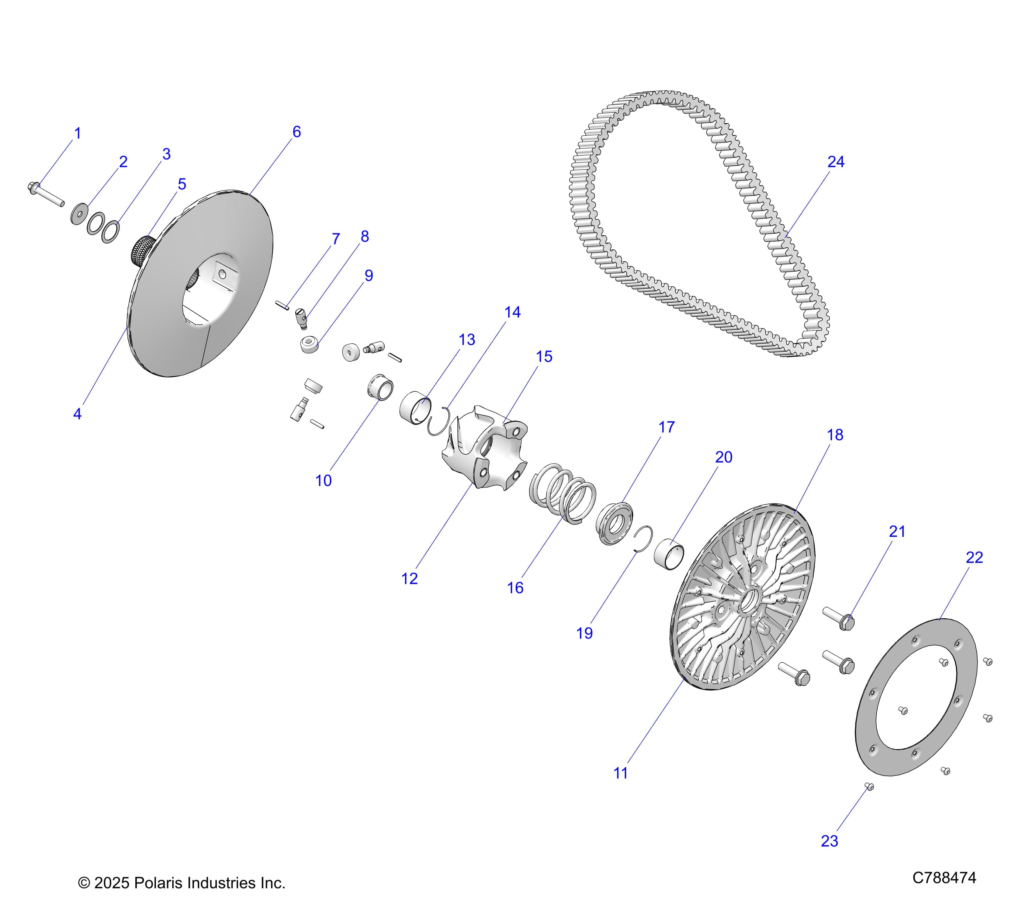 2026 RANGER 1000 XP CREW NORTHSTAR TEXAS EDITION β DRIVE TRAIN, SECONDARY CLUTCH - R26RST99AL (C788474) diagram