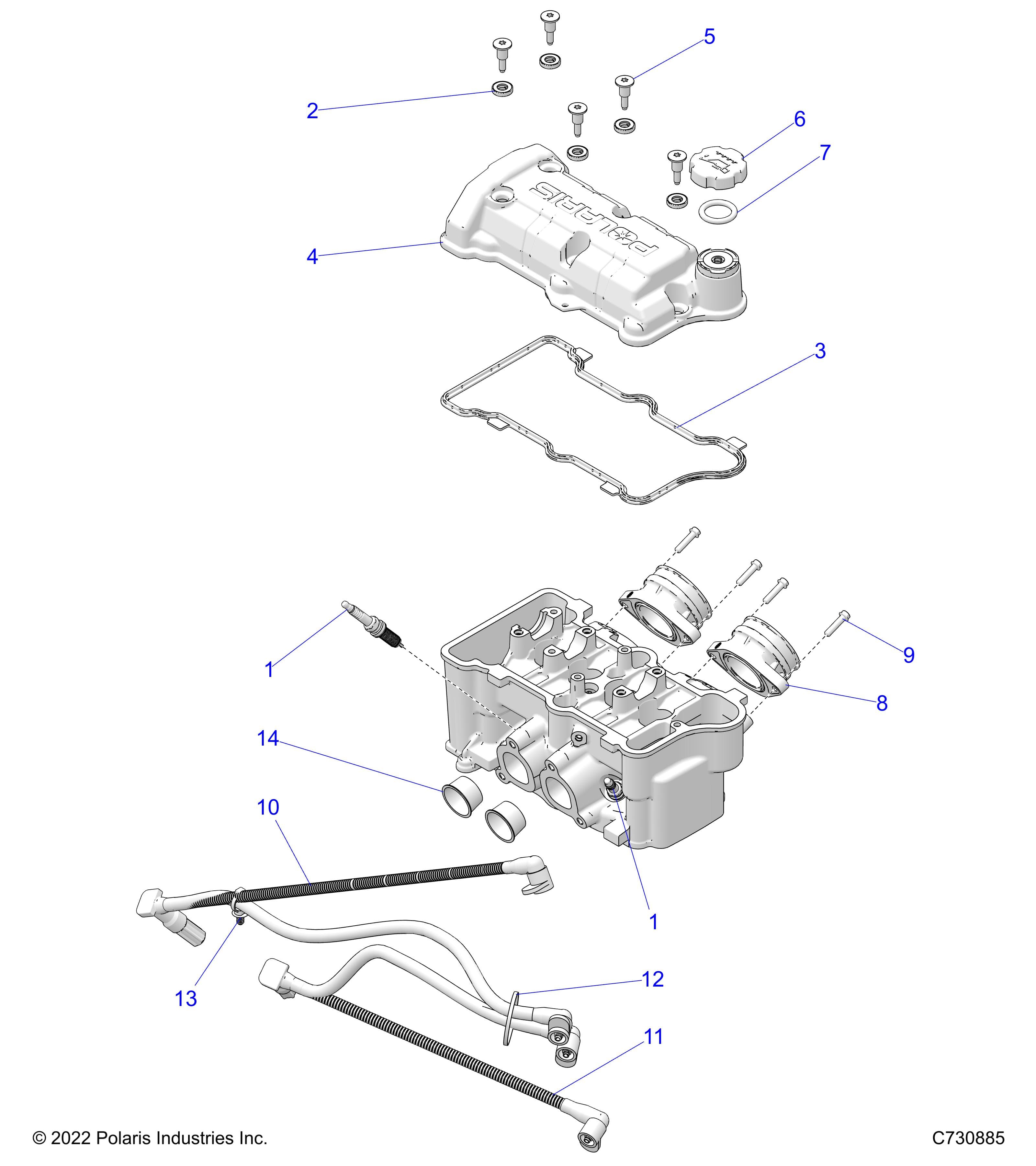 2026 RANGER 1000 NON EPS β ENGINE, THROTTLE BODY & VALVE COVER - R26TAA99A1/B1 (C730885) diagram