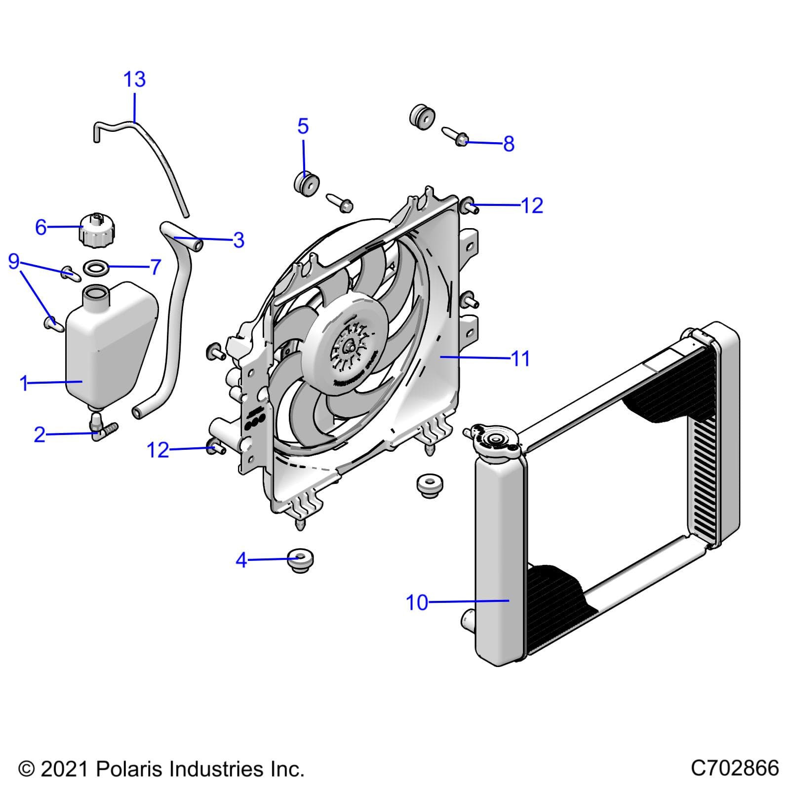 2026 SPORTSMAN 570 6X6 EPS 49S β ENGINE, COOLING SYSTEM, RADIATOR, FAN & OVERFLOW BOTTLE - A26SKE57A1 (C702866) diagram