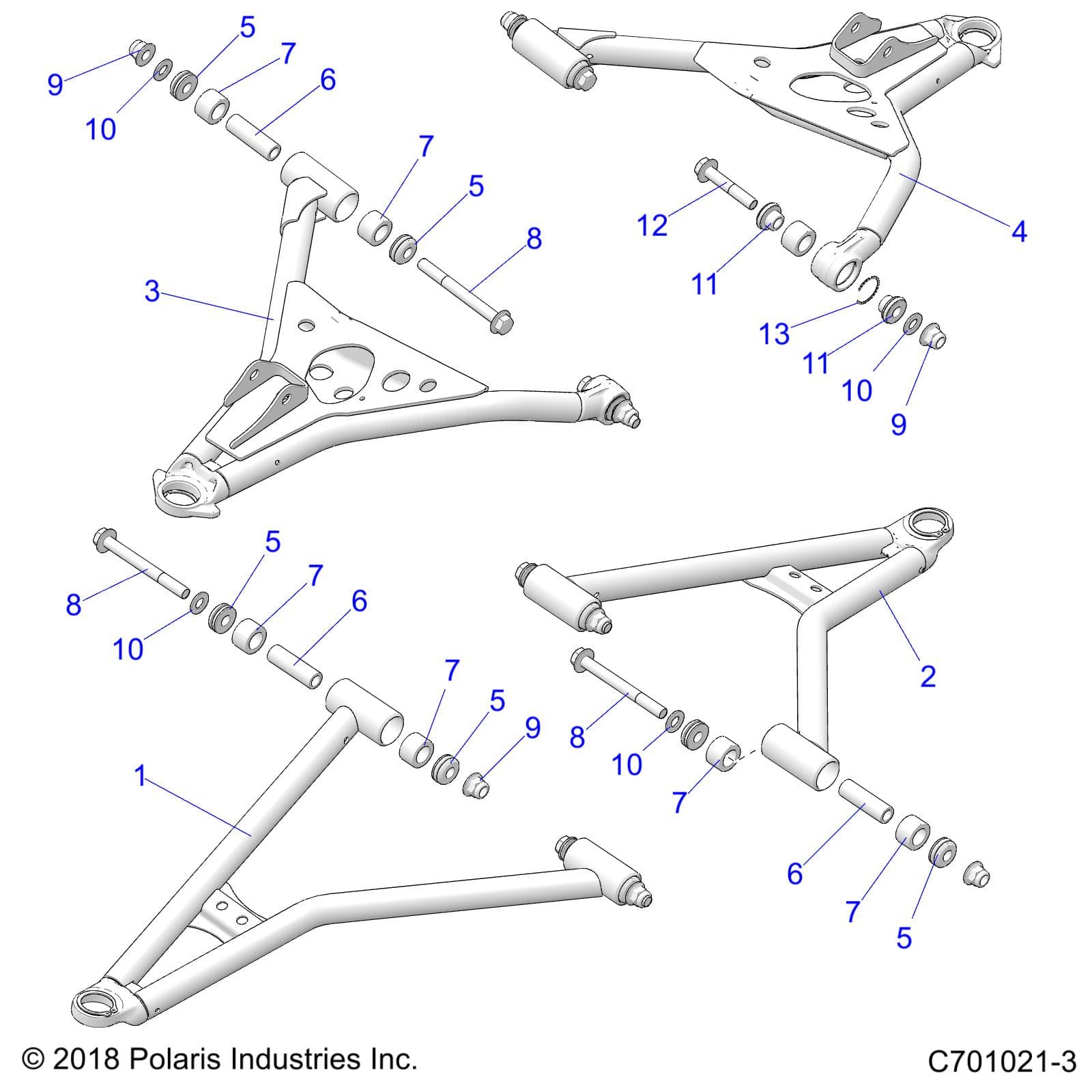 2026 RZR 900 TRAIL ULTIMATE β SUSPENSION, FRONT CONTROL ARMS - Z26A5F87A6 (C701021-3) diagram