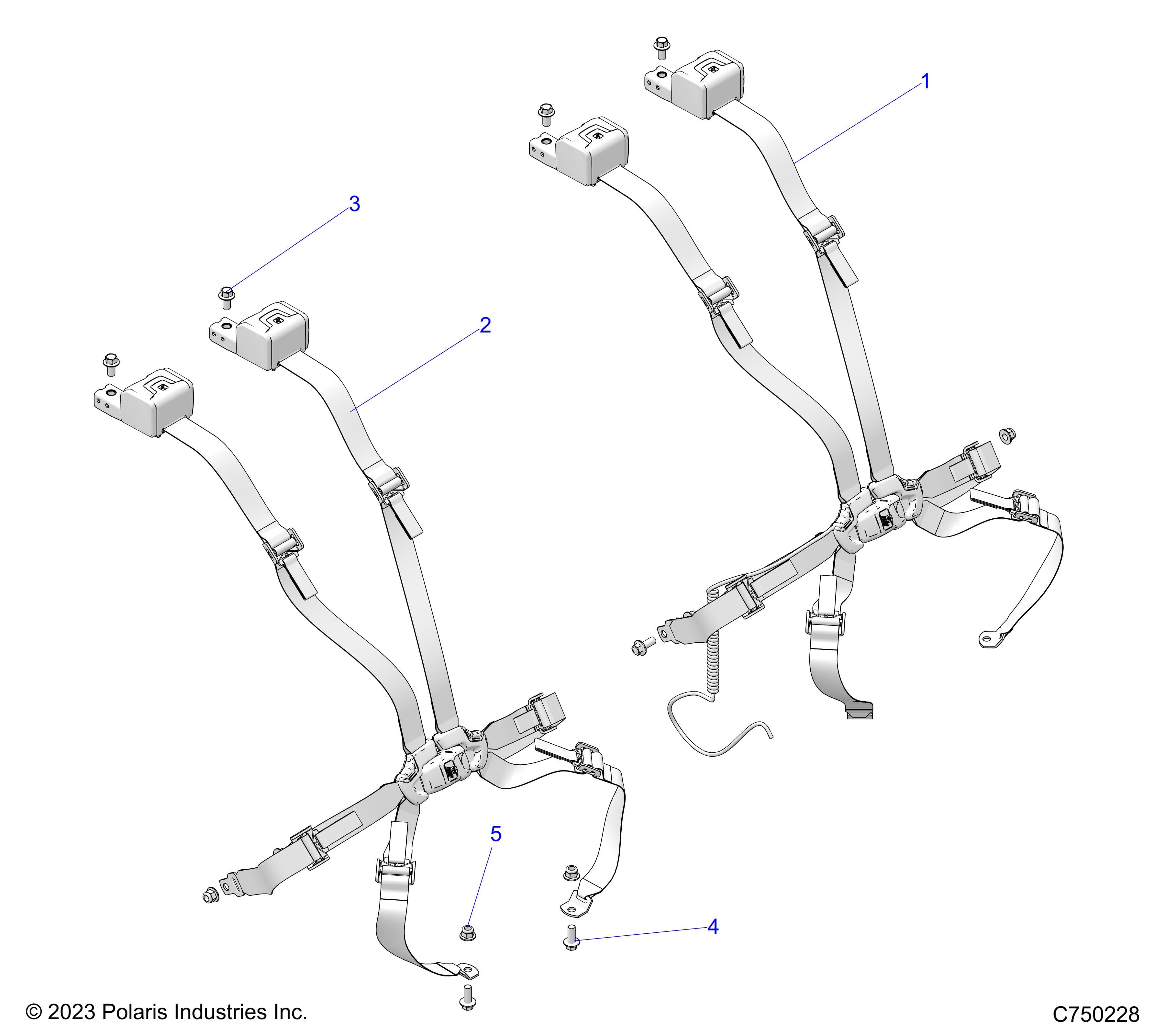2026 RZR PRO R LE β BODY, SEAT BELT MOUNTING, FRONT, 2 POINT - Z26RPP2KBL (C750228) diagram