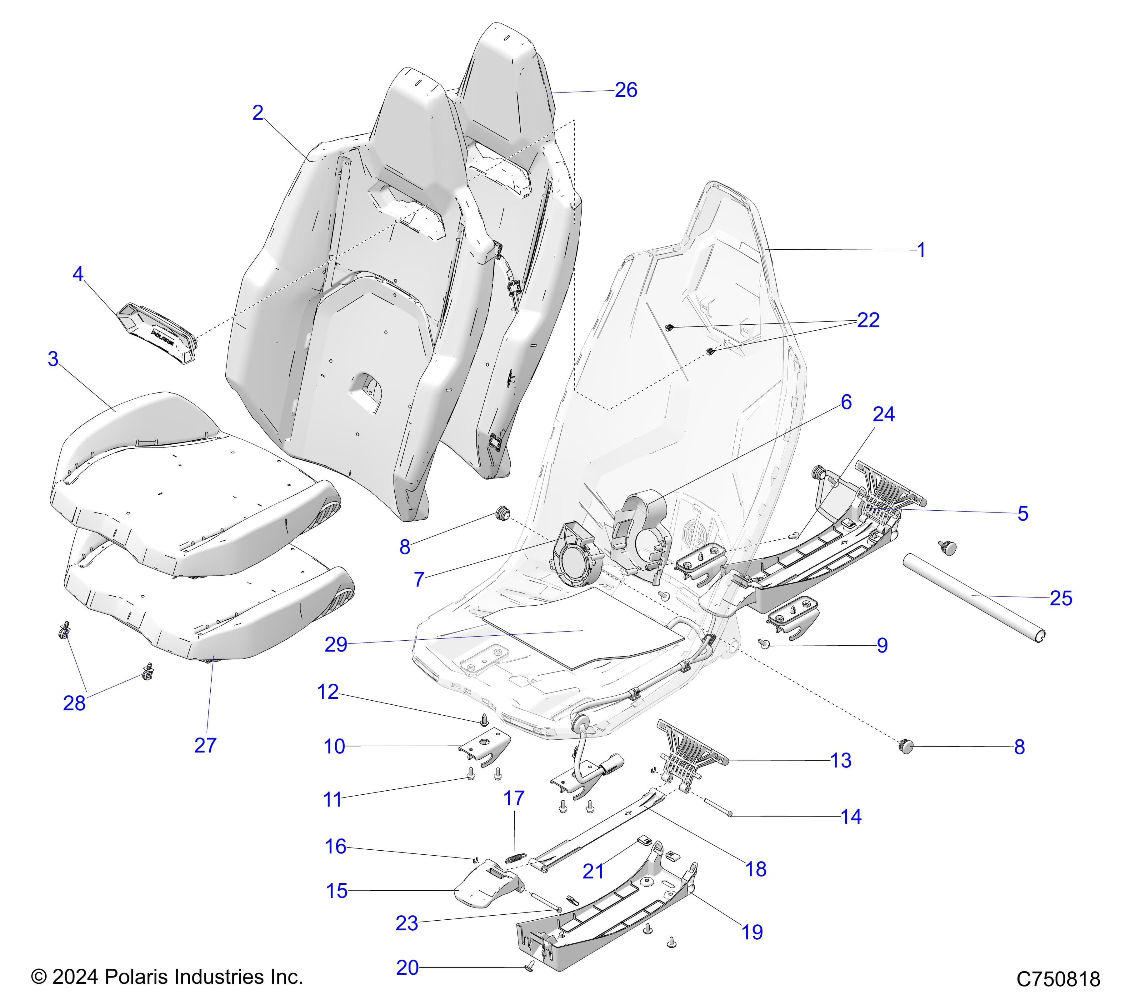 2026 RZR PRO R4 LE β BODY, SEAT ASM., FRONT - Z26R4P2KBL (C750818) diagram