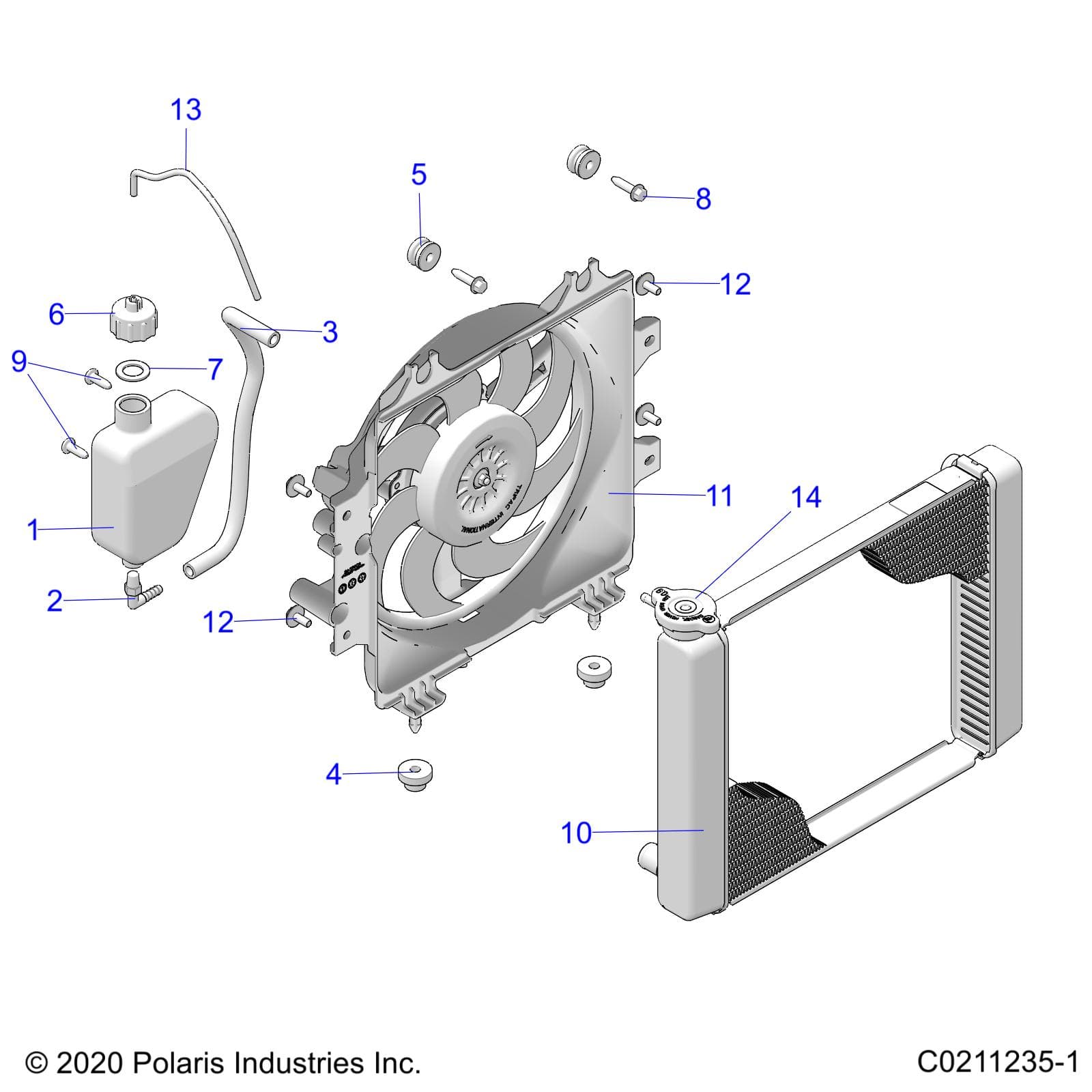 2026 SPORTSMAN 450 EPS 50S β ENGINE, COOLING SYSTEM, RADIATOR, FAN & OVERFLOW BOTTLE - A26SEE50B1/B4 (C0211235-1) diagram