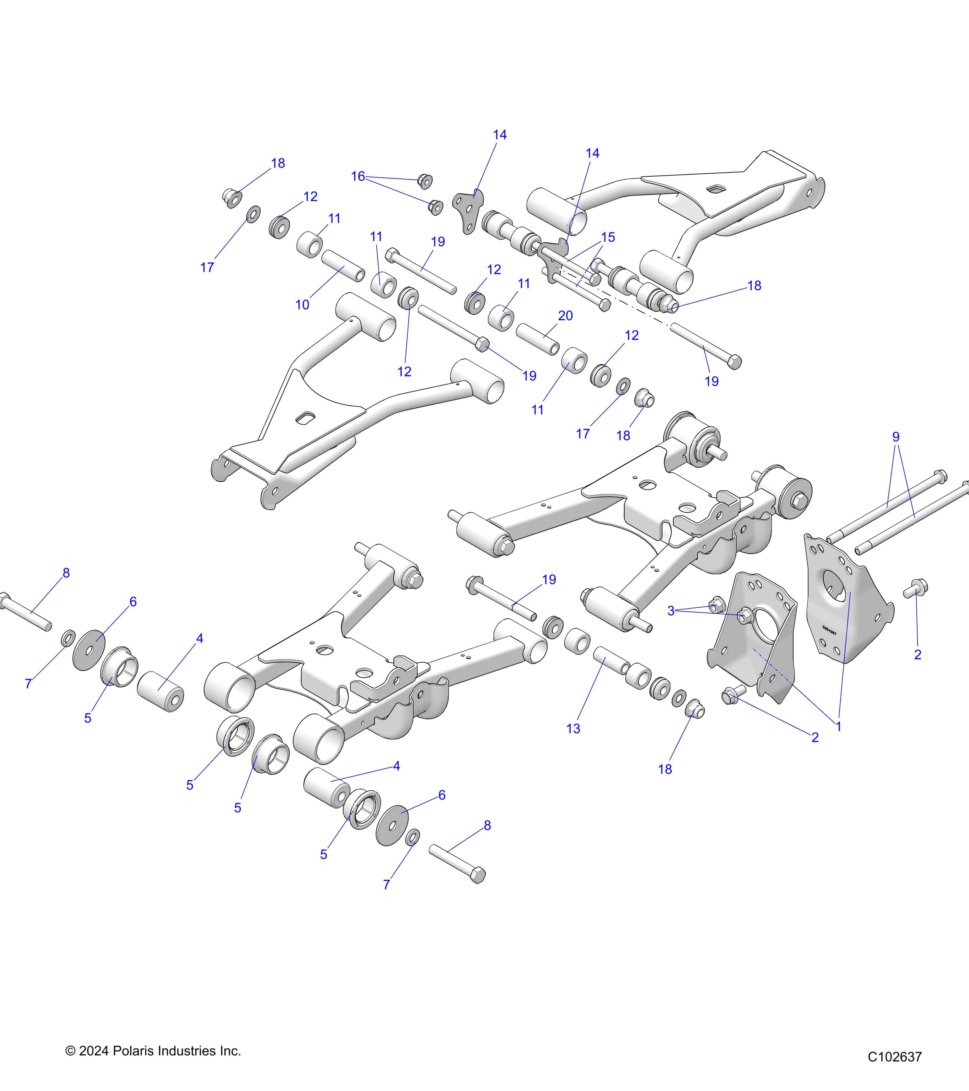 2026 SPORTSMAN 570 6X6 EPS 49S β SUSPENSION, MIDDLE CONTROL ARM MOUNTING - A26SKE57A1 (C102637) diagram