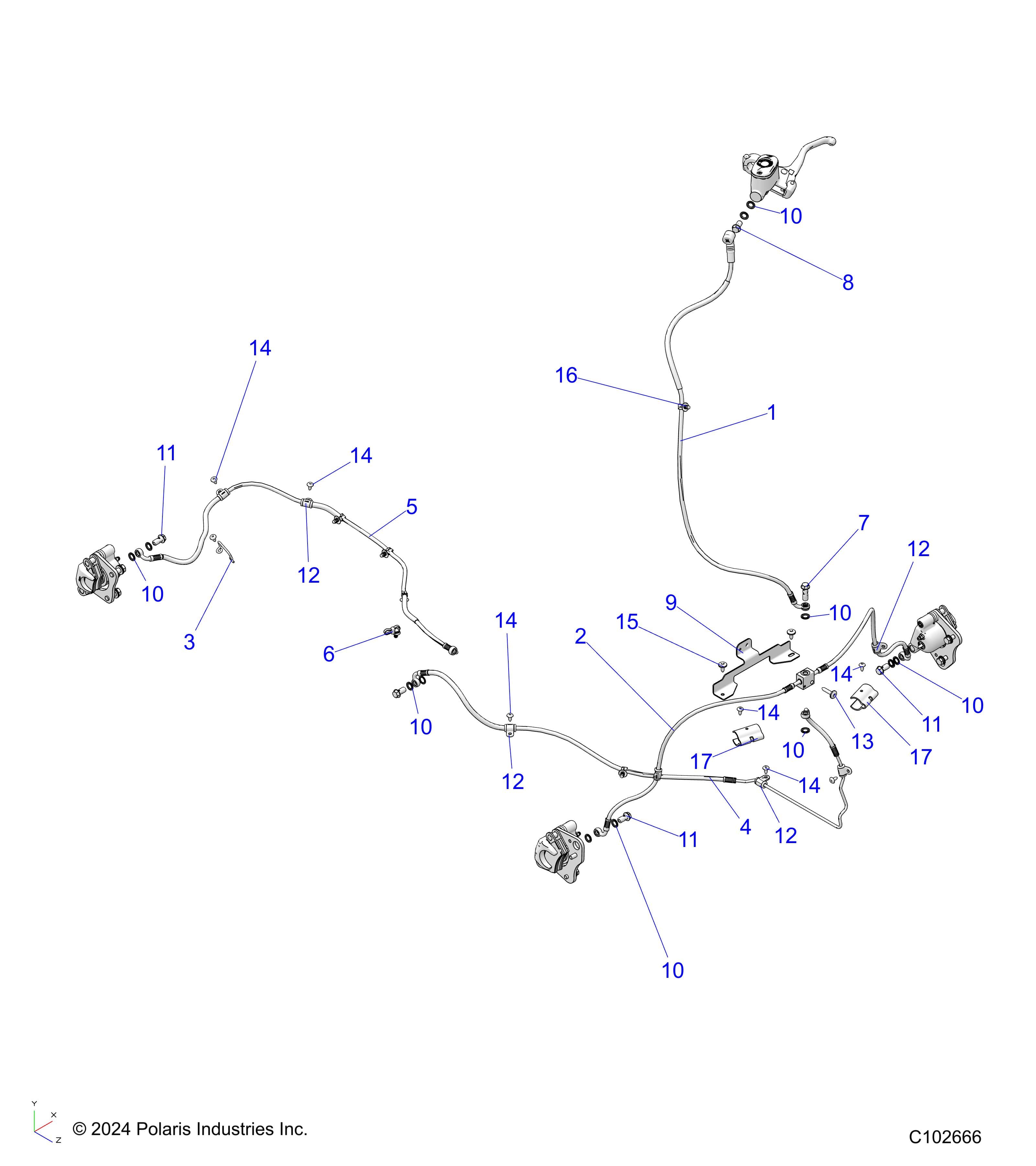 2026 SPORTSMAN TOURING 570 ULT β BRAKES, BRAKE LINES - A26SJR57AG (C102666) diagram