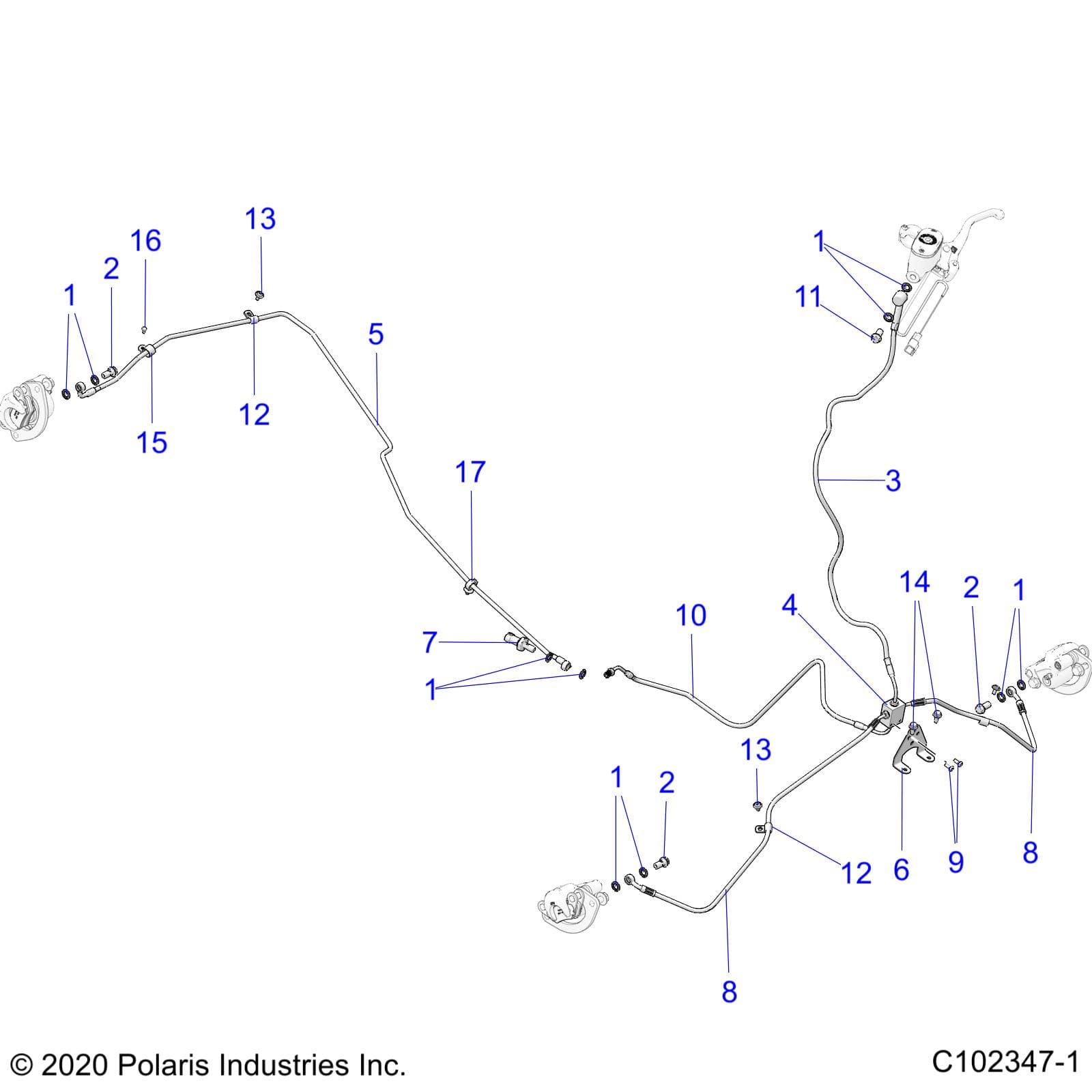2026 SCRAMBLER 850 48" R02 - A26SVA85A4 β BRAKES, BRAKE LINES - A26SVA85A4 (C102347-1) diagram