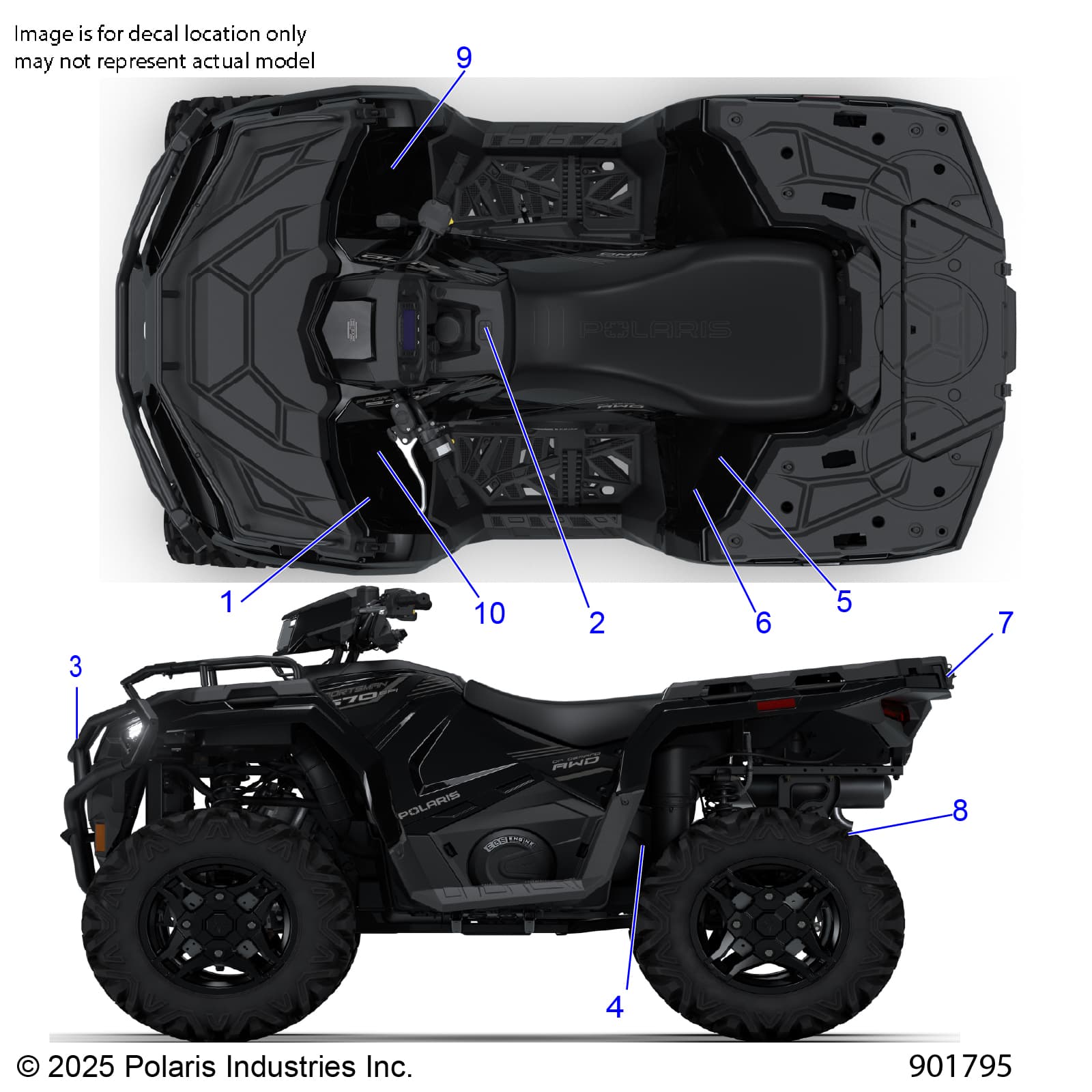 2026 SPORTSMAN 570 EPS TRAIL PACKAGE β BODY, DECALS, STANDARD - A26SHY57AL/AS (901795) diagram