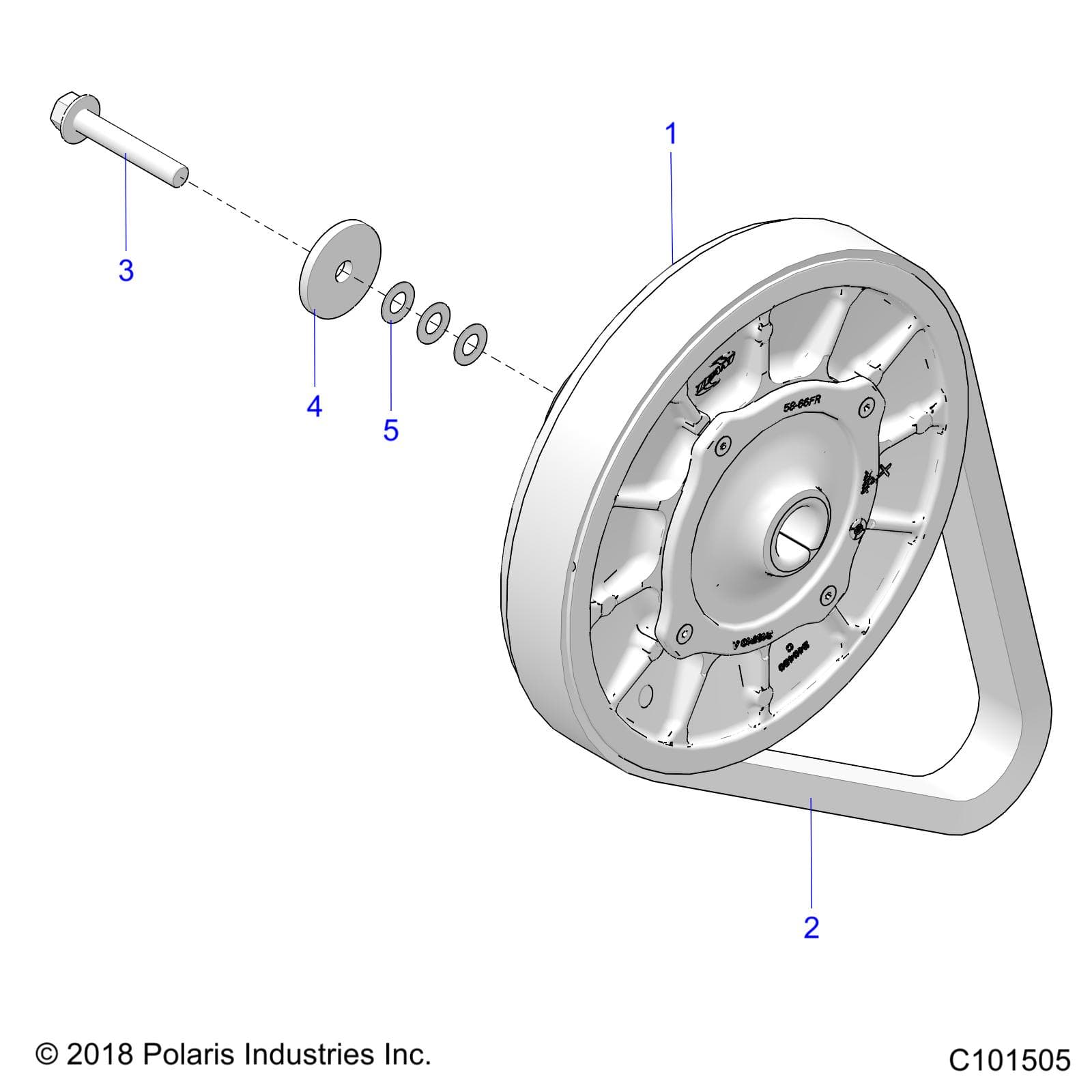 2026 SCRAMBLER XP 1000 S 49S R01 - A26SGE95AB β DRIVE TRAIN, SECONDARY CLUTCH - A26SGE95AB (C101505) diagram