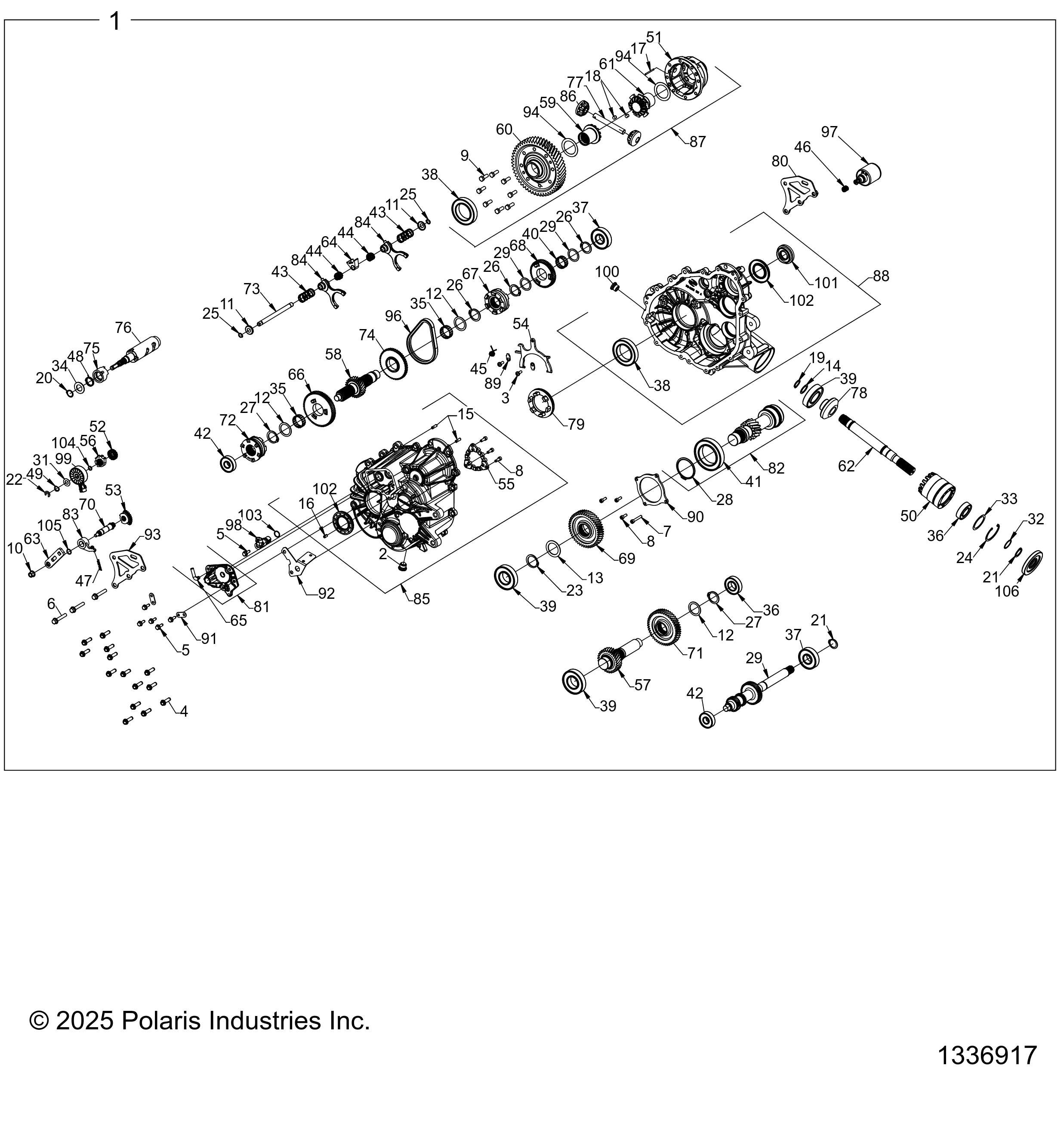 2026 RANGER 500 β DRIVE TRAIN, MAIN GEARCASE INTERNALS diagram