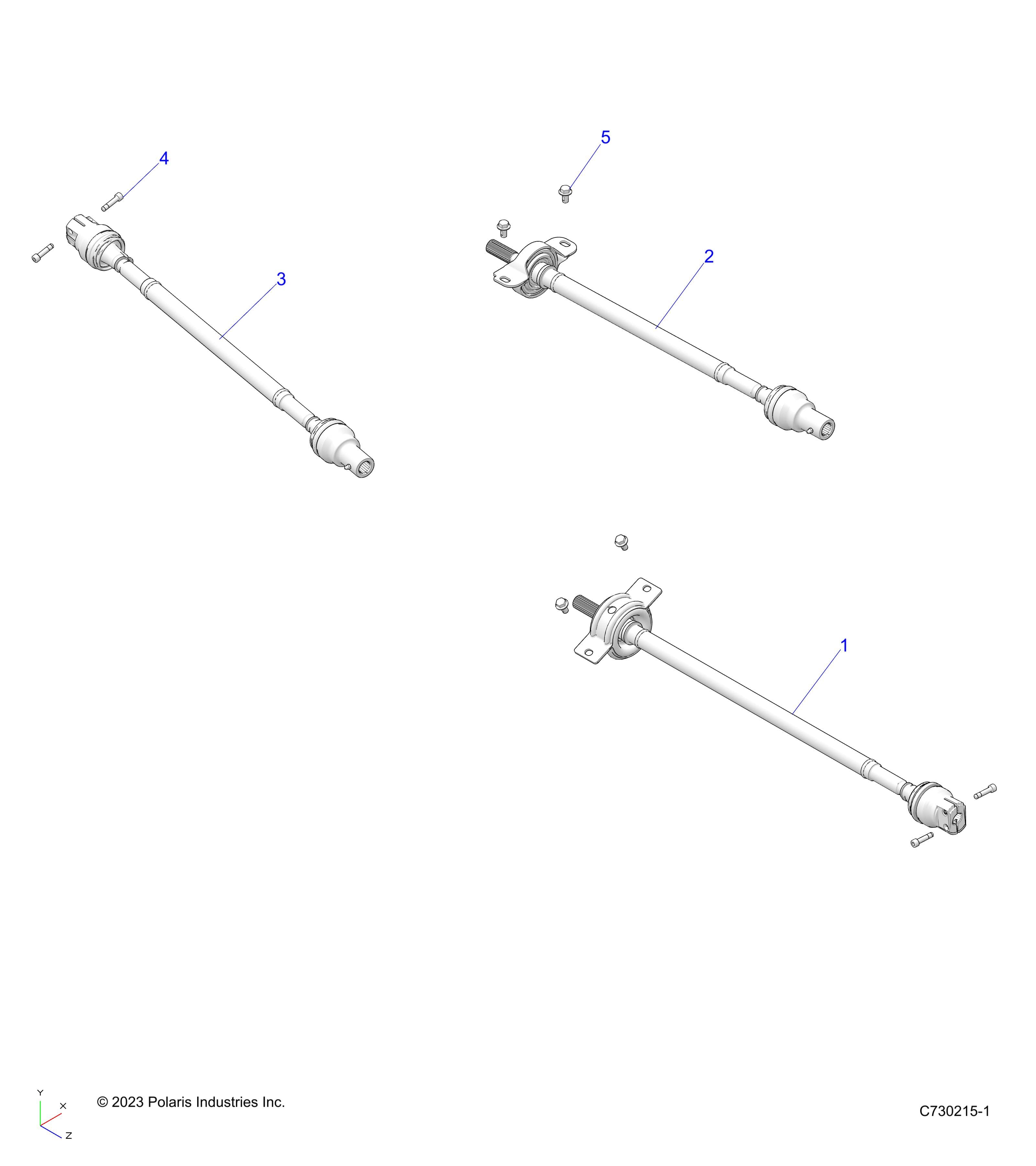 2026 RANGER 1000 XP CREW NSTR ULTIMATE β DRIVE TRAIN, FRONT, MID & REAR PROP SHAFTS- R26RSY99A9/AF/AH/AB/AS/B9/BF/BH/BB/BS (C730215-1) diagram