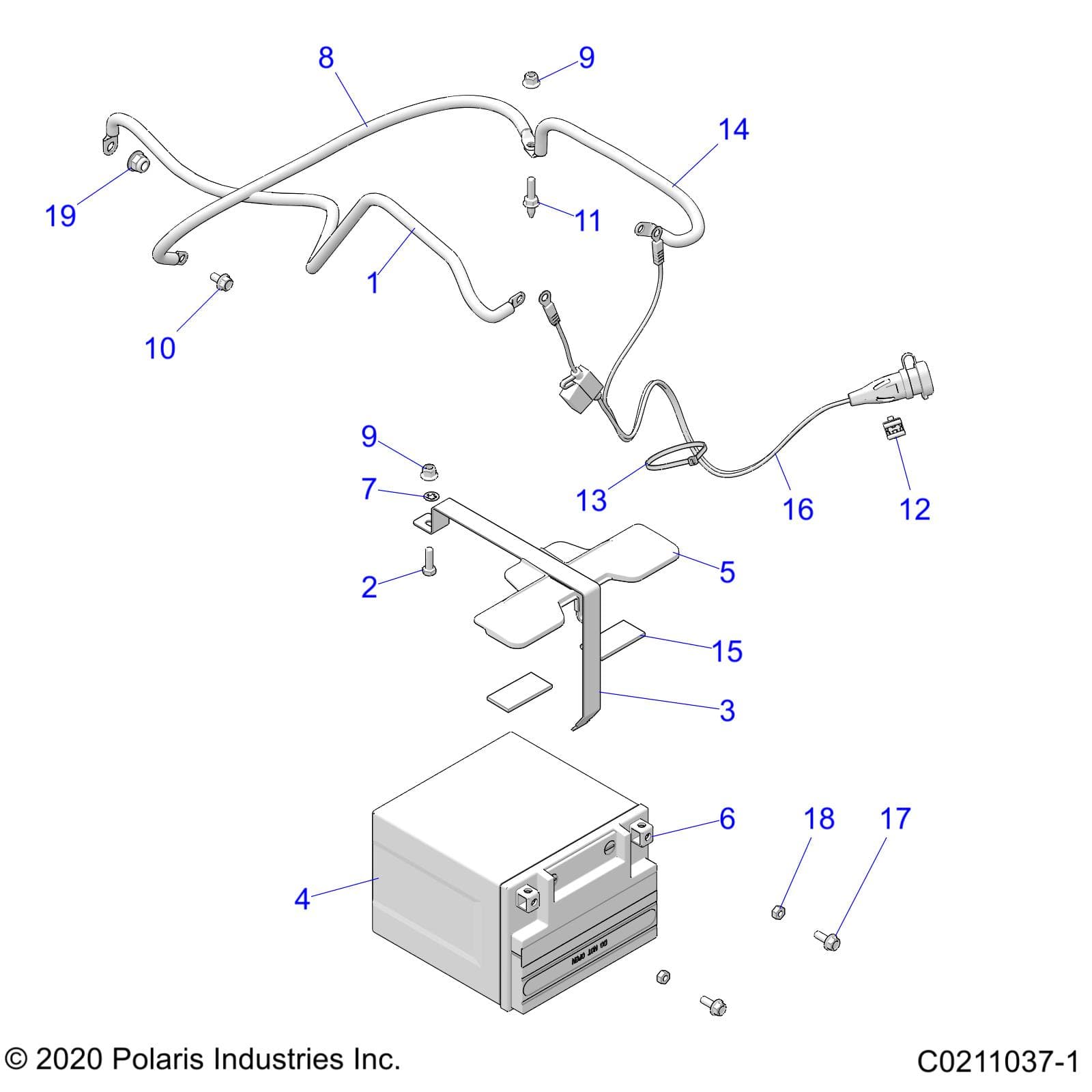 2026 SCRAMBLER 850 48" R02 - A26SVA85A4 β ELECTRICAL, BATTERY - A26SVA85A4 (C0211037-1) diagram