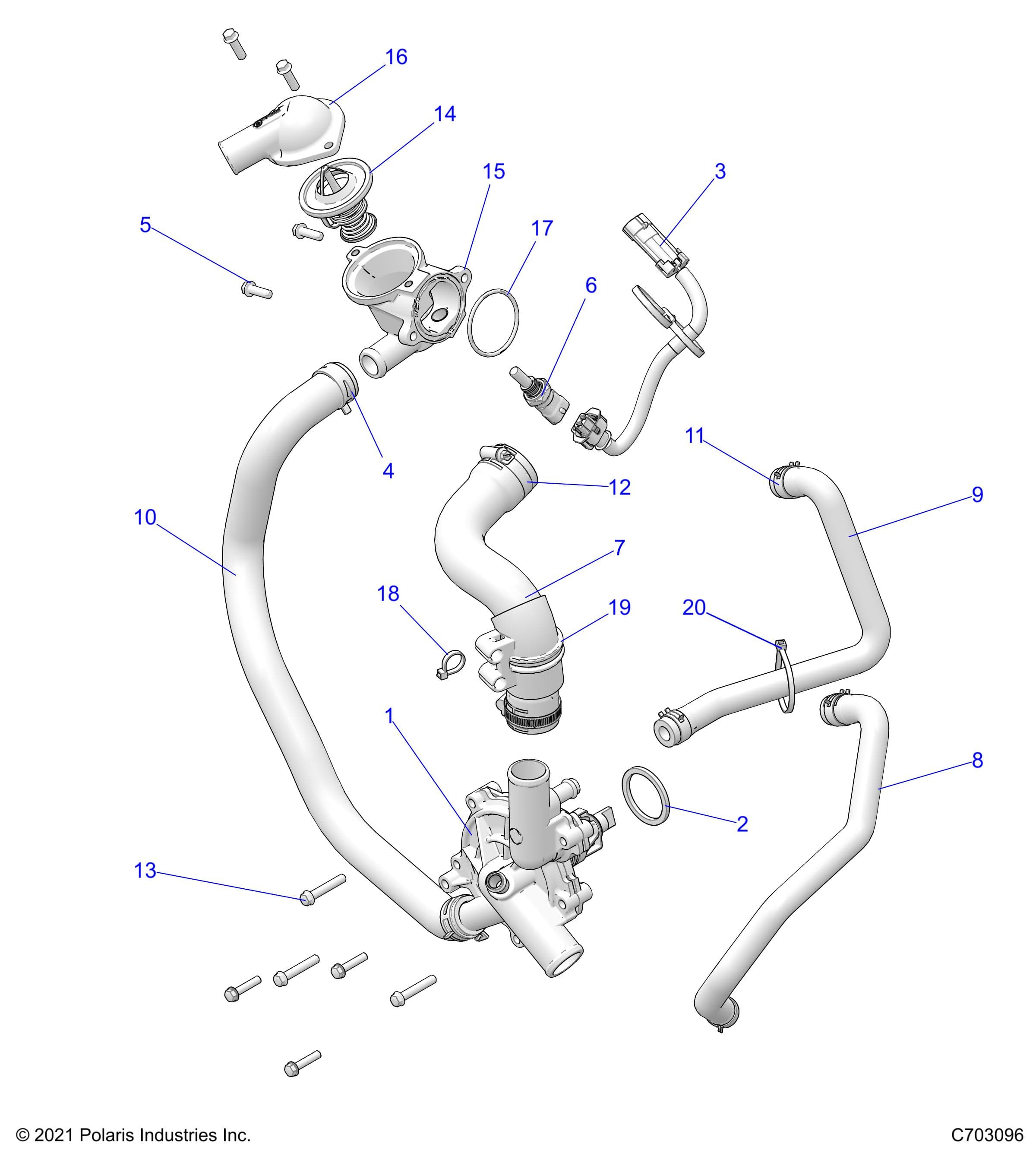 2026 RZR XP 4 1000 ULTIMATE β ENGINE, WATERPUMP AND BYPASS - Z26NMT99A4/B4/A6 (C703096) diagram