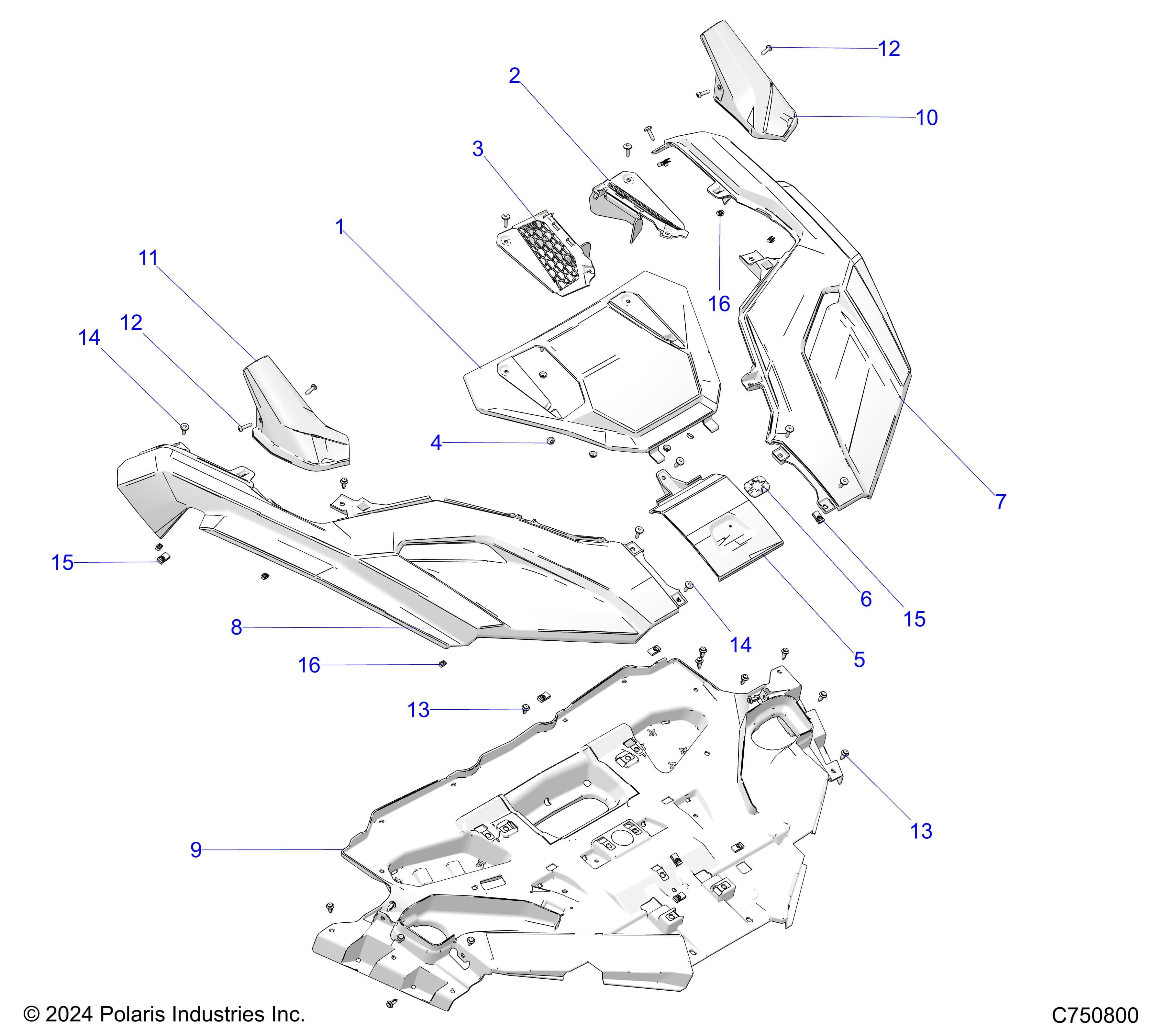 2026 RZR PRO XP 4 SPORT β BODY, FRONT FENDER AND HOOD - Z26X4E92A4/B4/A6/B6 (C750800) diagram