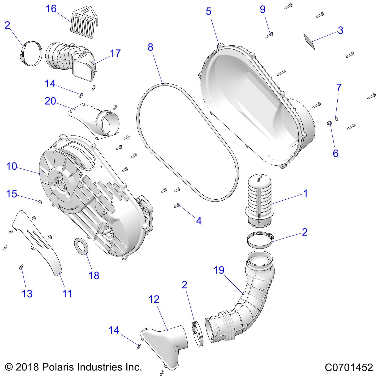 2026 RZR 900 TRAIL ULTIMATE β DRIVE TRAIN, CLUTCH COVER AND DUCTING - Z26A5F87A6 (C0701452) diagram