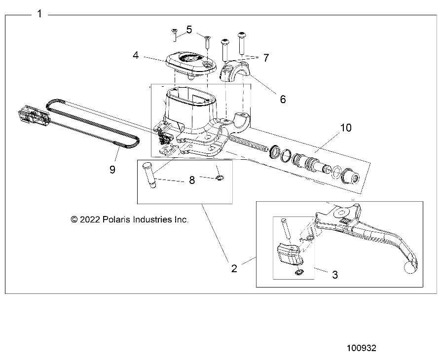 2026 SPORTSMAN 850 EPS PREM 48" R01 - A26SXE85AN/AZ β BRAKES, FRONT BRAKE LEVER and MASTER CYLINDER - A26SXE85AN/AZ (100932) diagram